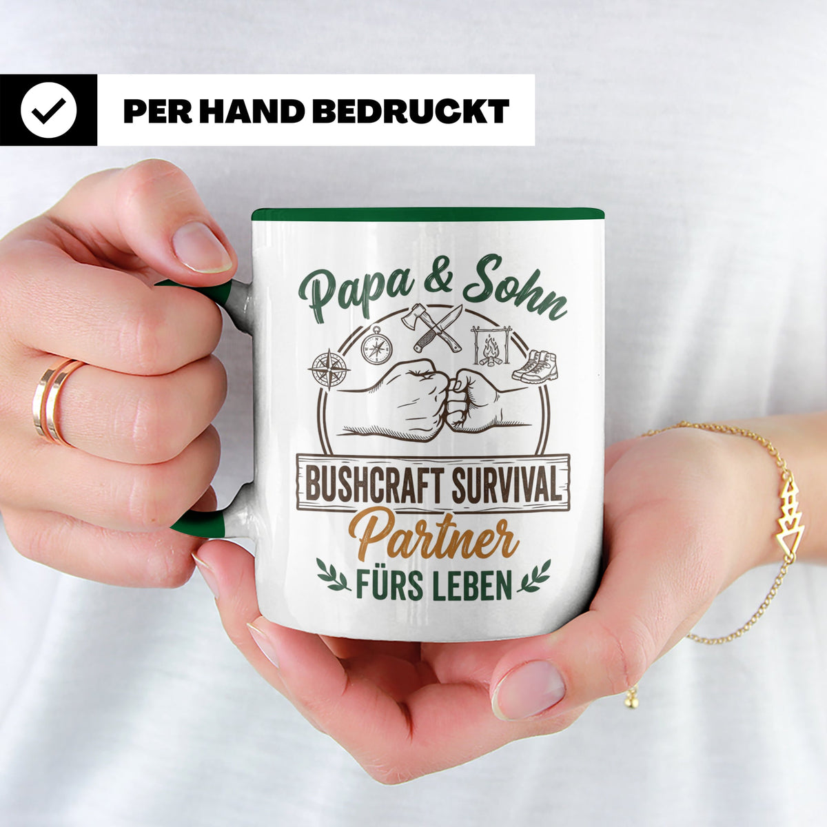 Papa & Sohn Bushcraft Tasse, Survival Partner fürs Leben, Ou – Grün [farbe:grün]