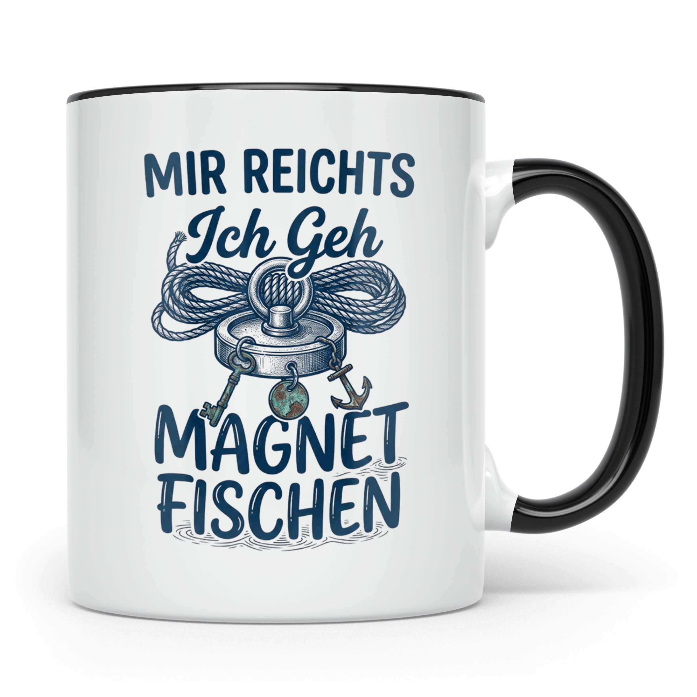 Magnetfischen Tasse mit Spruch 'Mir reichts Ich geh Magnetfi – Schwarz [farbe:schwarz]