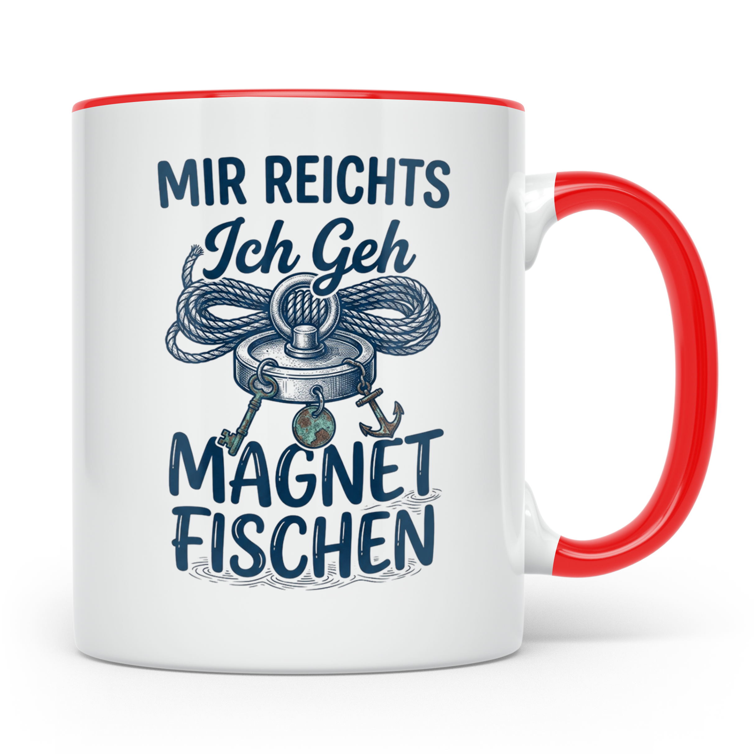 Magnetfischen Tasse mit Spruch 'Mir reichts Ich geh Magnetfi – Rot [farbe:rot]