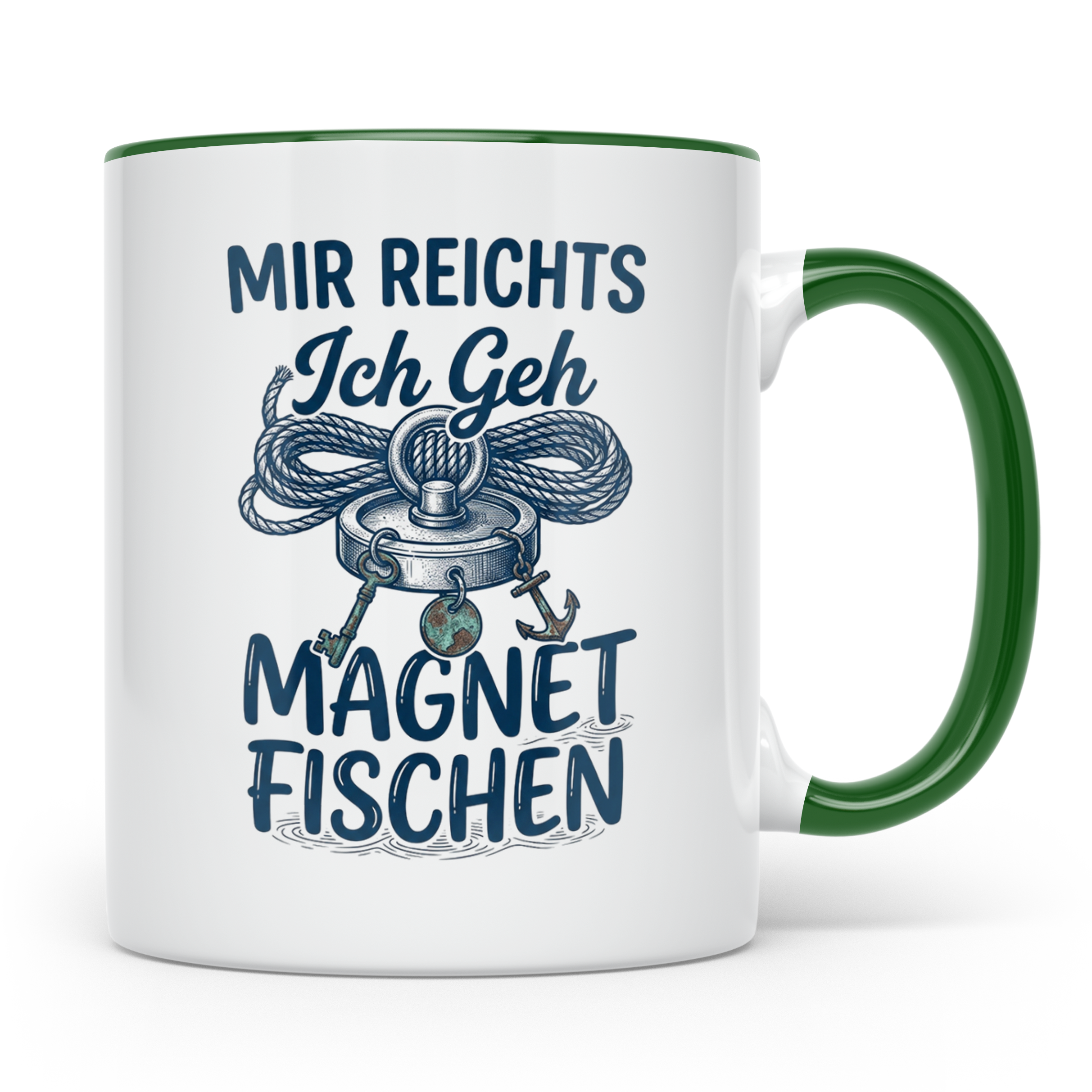 Magnetfischen Tasse mit Spruch 'Mir reichts Ich geh Magnetfi – Grün [farbe:grün]