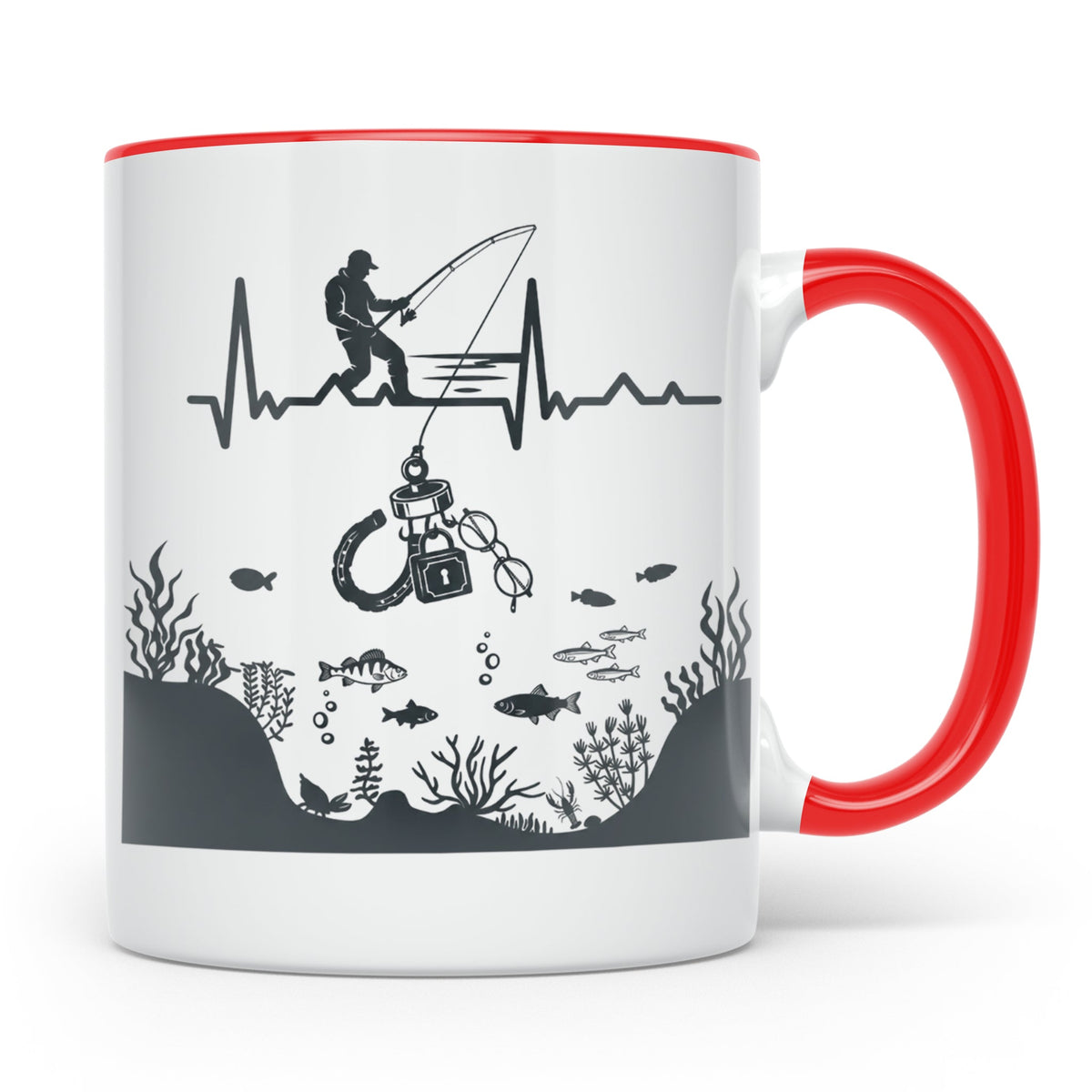 Magnetfischer Tasse mit Herzschlag für Angler, Sondengänger  – Rot [farbe:rot]