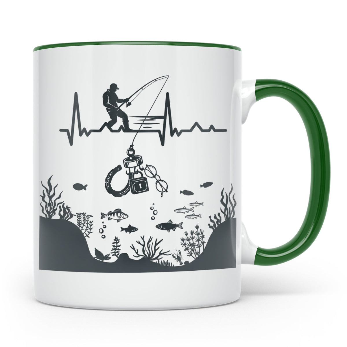 Magnetfischer Tasse mit Herzschlag für Angler, Sondengänger  – Grün [farbe:grün]