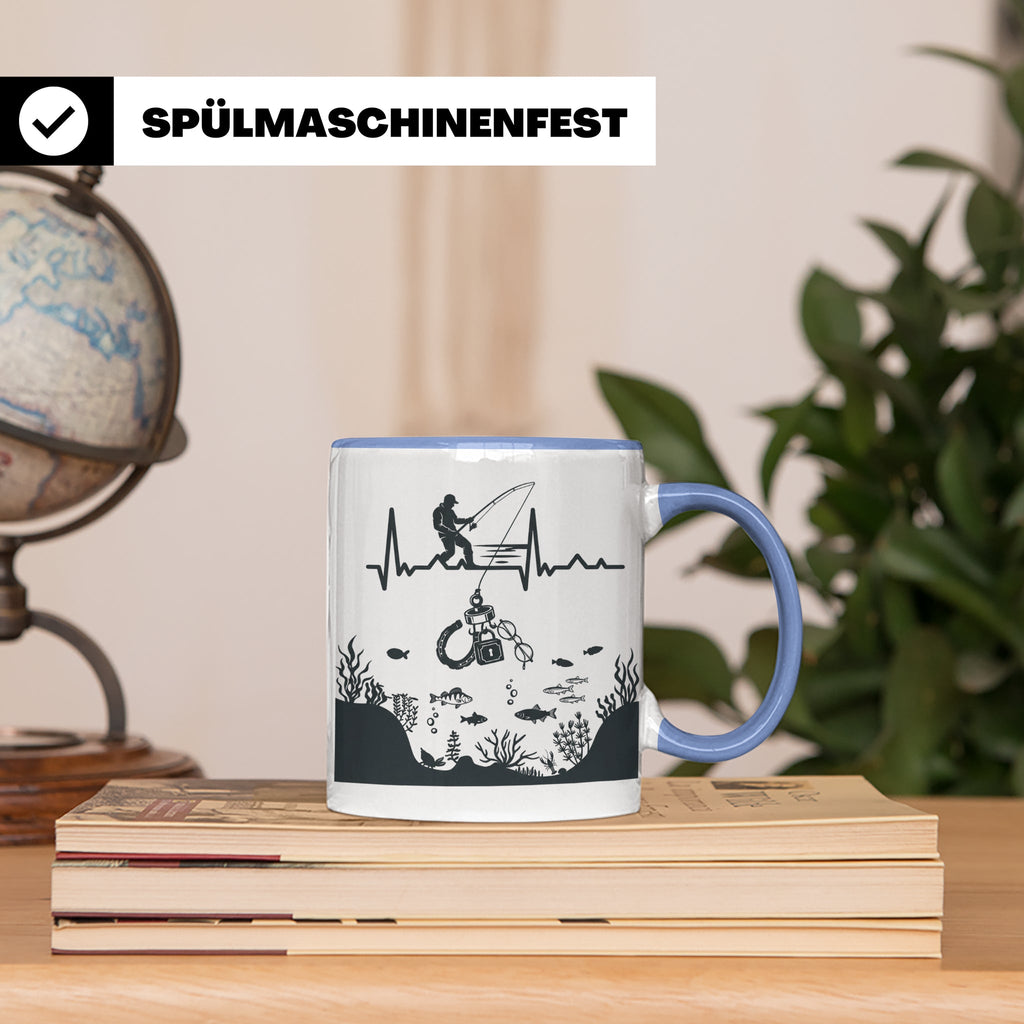 Magnetfischer Tasse mit Herzschlag für Angler, Sondengänger  – Blau [farbe:blau]