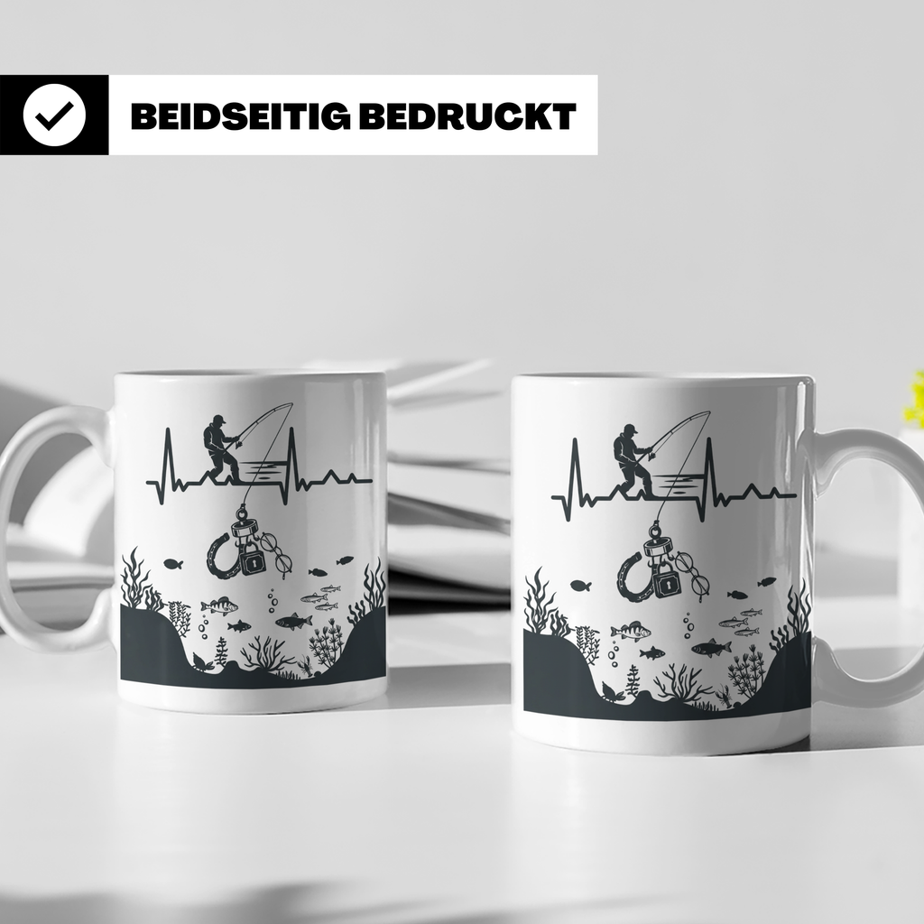 Magnetfischer Tasse mit Herzschlag für Angler, Sondengänger  – Weiß [farbe:weiß]