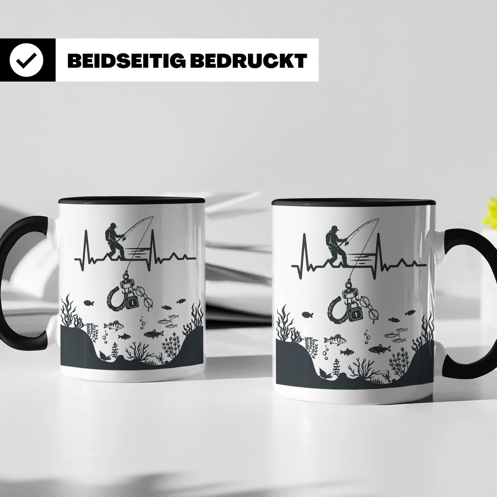 Magnetfischer Tasse mit Herzschlag für Angler, Sondengänger  – Schwarz [farbe:schwarz]