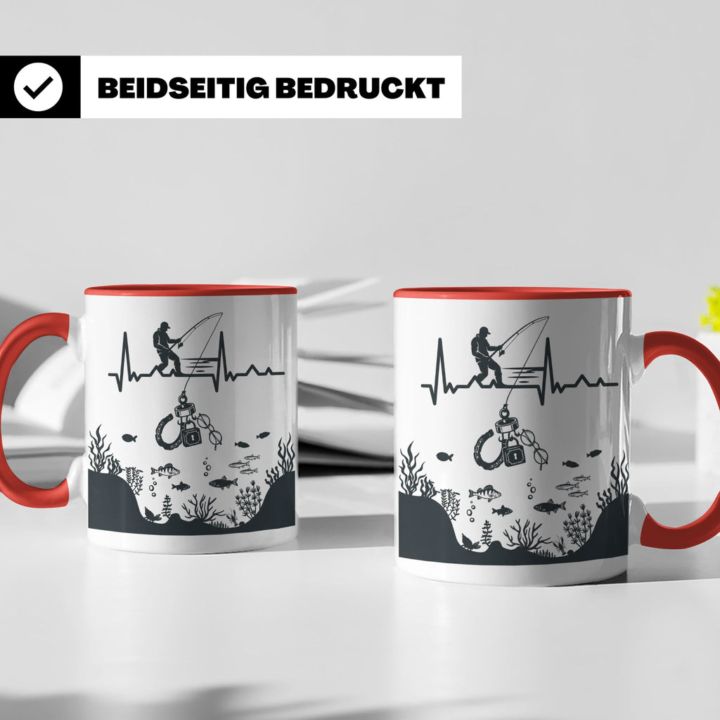 Magnetfischer Tasse mit Herzschlag für Angler, Sondengänger  – Rot [farbe:rot]
