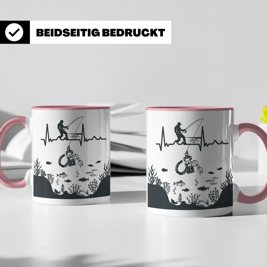 Magnetfischer Tasse mit Herzschlag für Angler, Sondengänger  – Rosa [farbe:rosa]