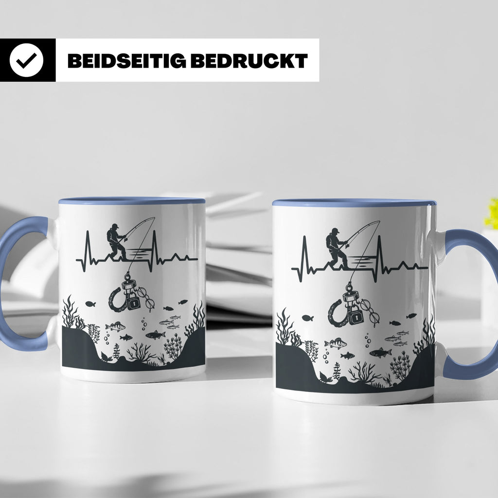 Magnetfischer Tasse mit Herzschlag für Angler, Sondengänger  – Blau [farbe:blau]