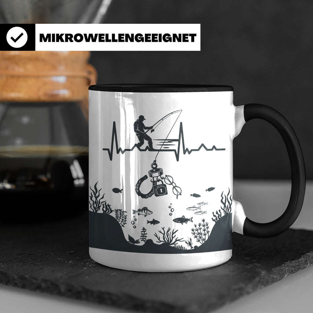 Magnetfischer Tasse mit Herzschlag für Angler, Sondengänger  – Schwarz [farbe:schwarz]