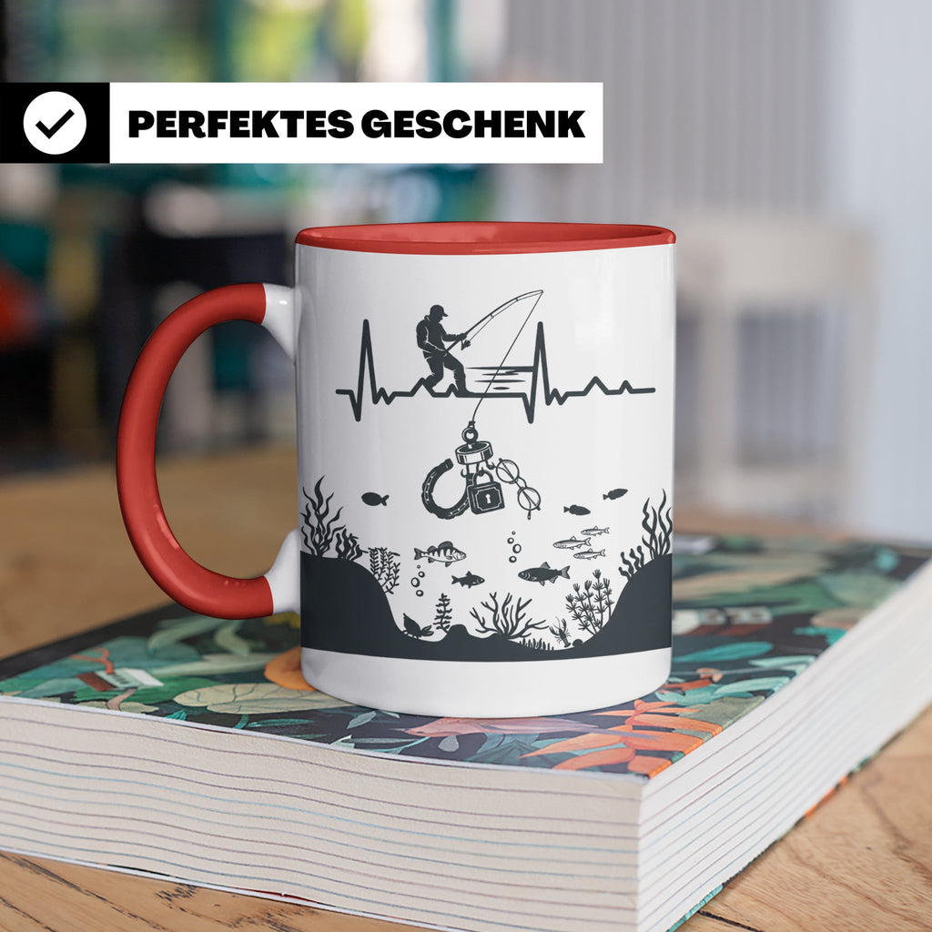 Magnetfischer Tasse mit Herzschlag für Angler, Sondengänger  – Rot [farbe:rot]