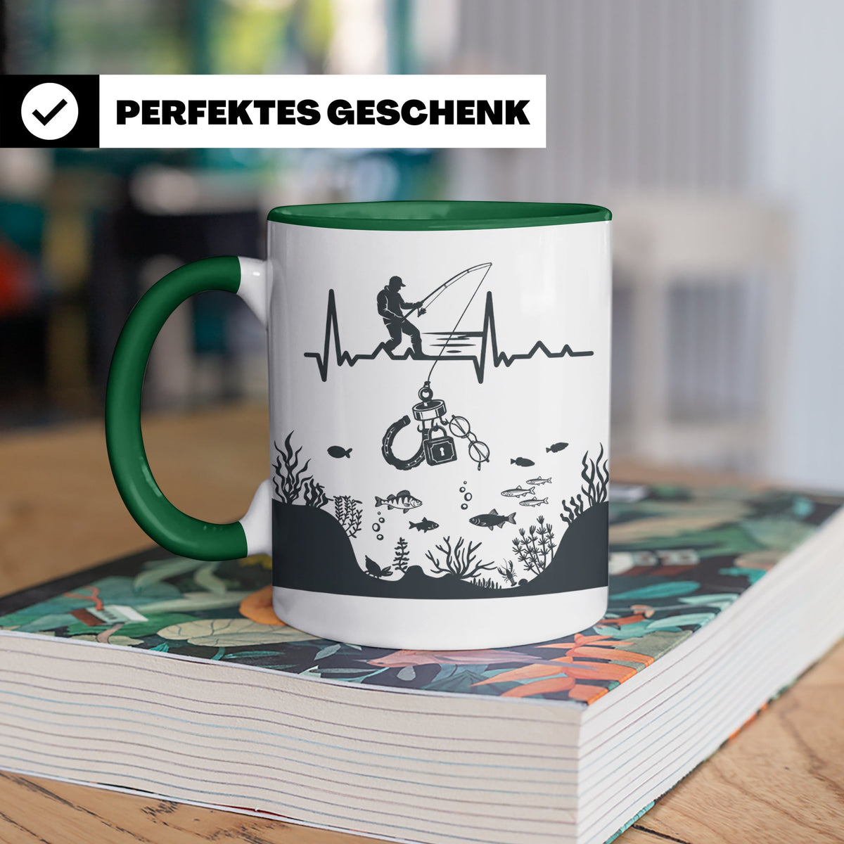 Magnetfischer Tasse mit Herzschlag für Angler, Sondengänger  – Grün [farbe:grün]