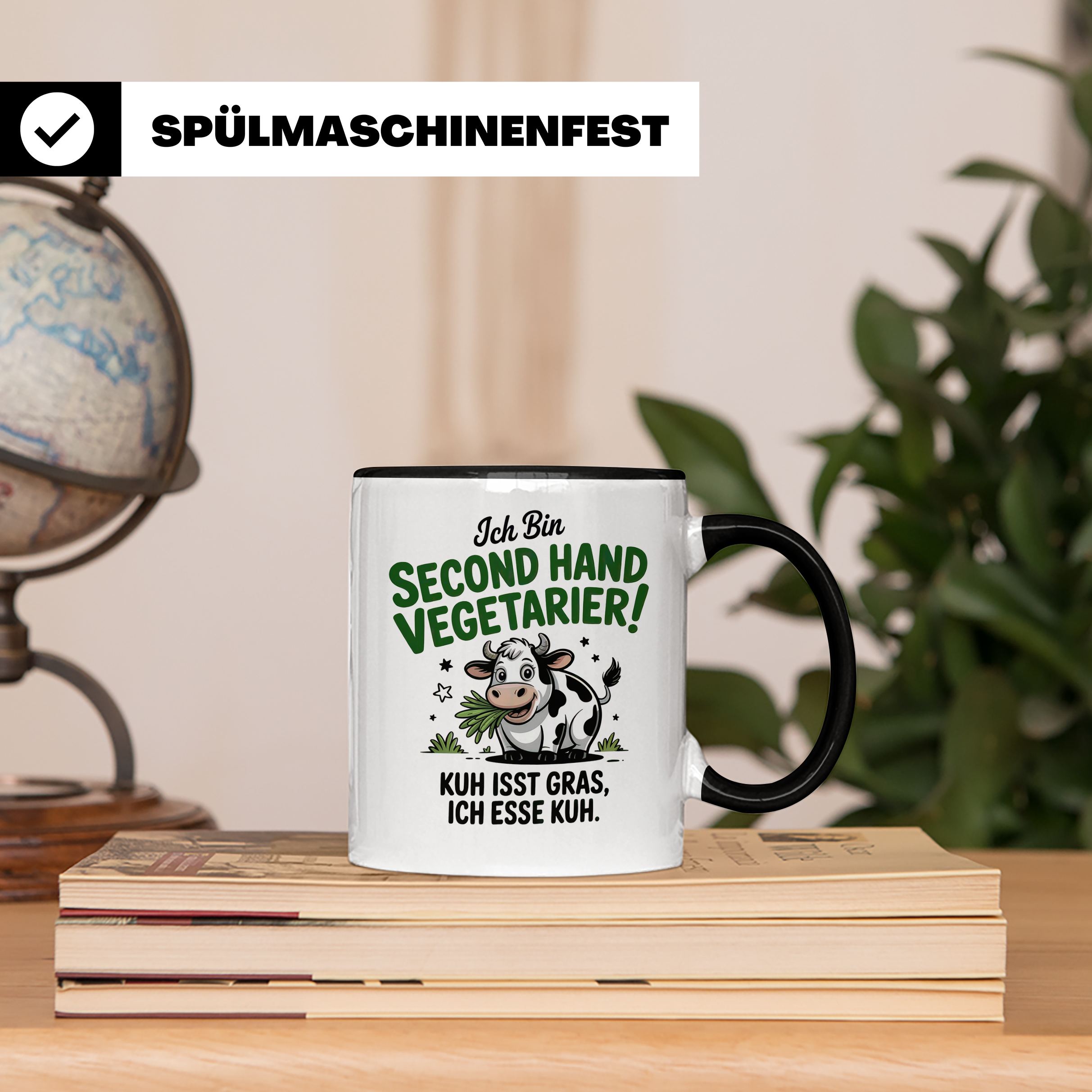Second Hand Vegetarier Tasse | Lustige Kuh Sprüche Geschenkidee für Fleischesser | Ironie Sarkasmus Kuhliebhaber | Kuh isst Gras | Witzige B