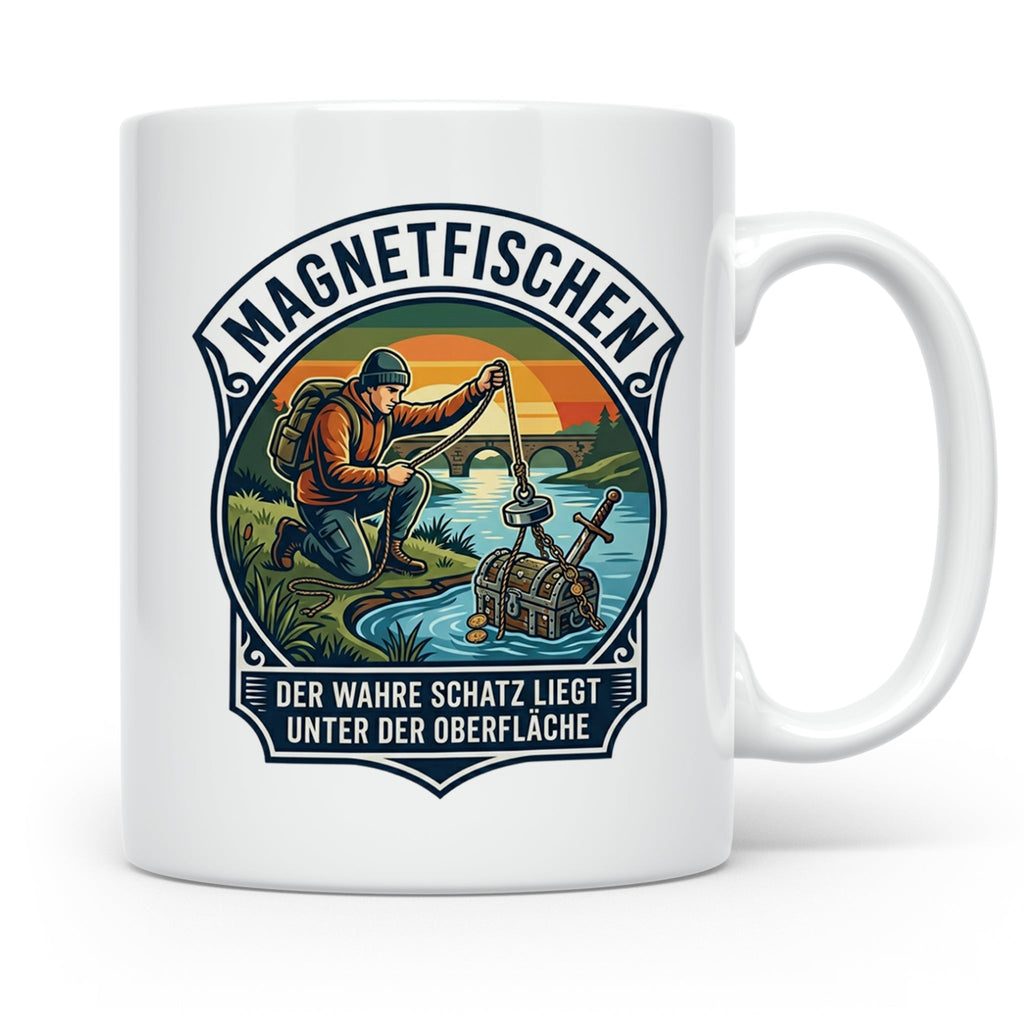 Magnetfischen Tasse mit Spruch Der wahre Schatz liegt unter  – Weiß [farbe:weiß]