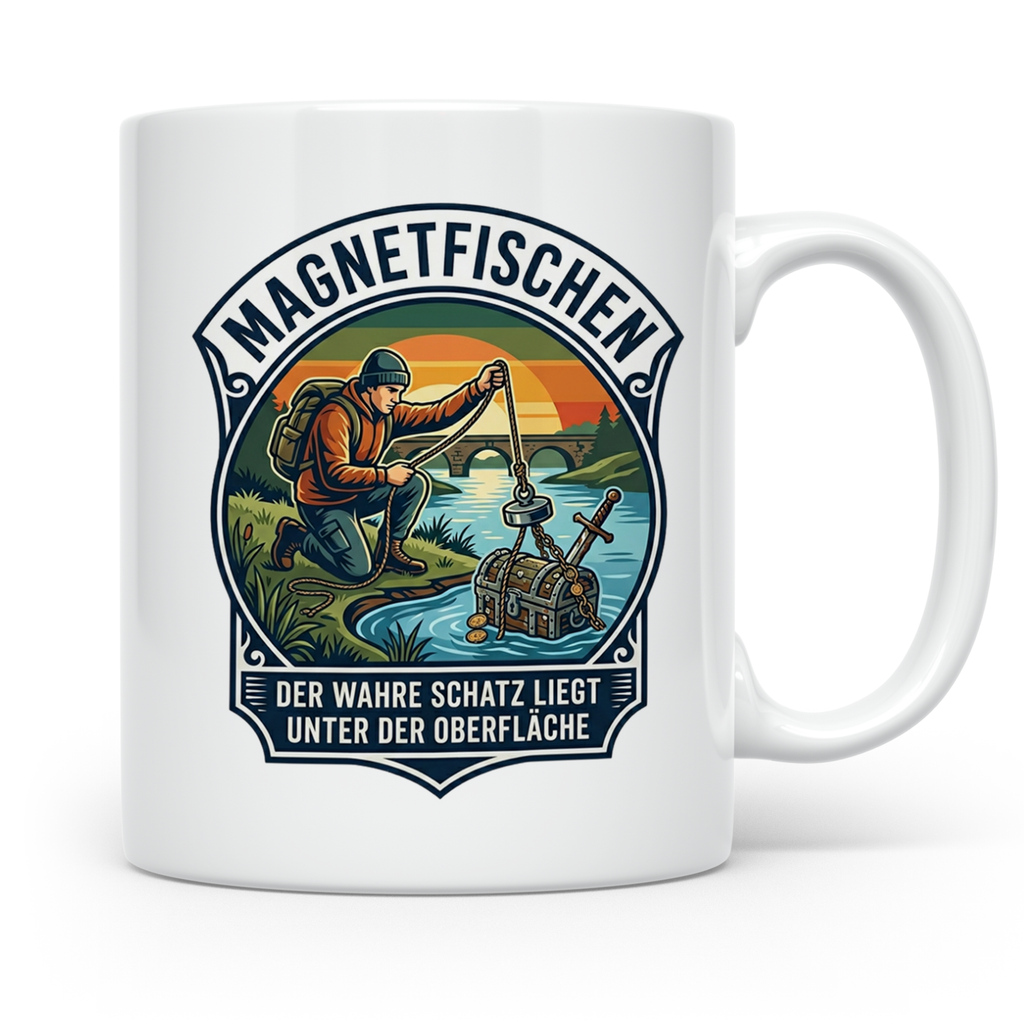 Magnetfischen Tasse mit Spruch Der wahre Schatz liegt unter  – Weiß [farbe:weiß]