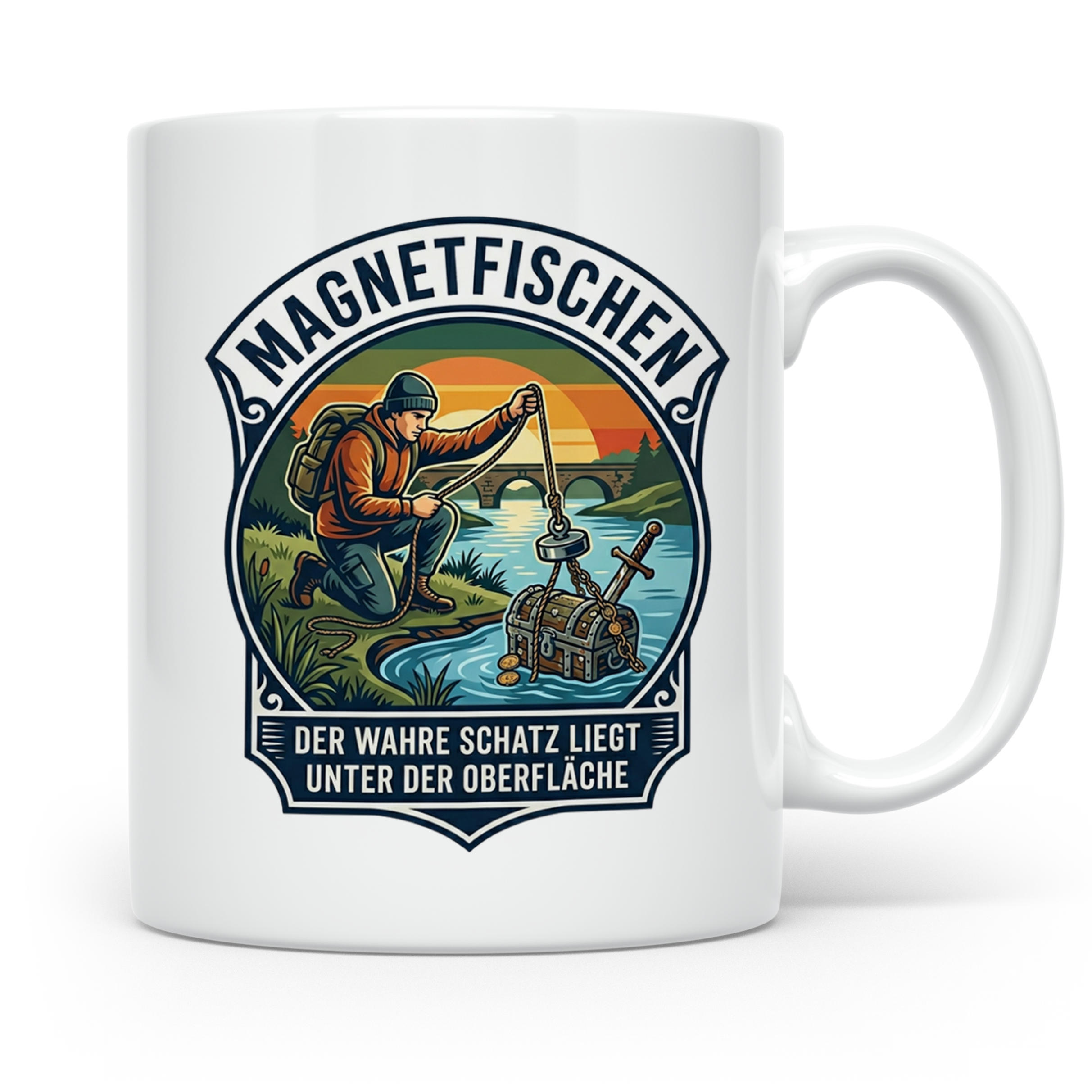 Magnetfischen Tasse mit Spruch Der wahre Schatz liegt unter  – Weiß [farbe:weiß]