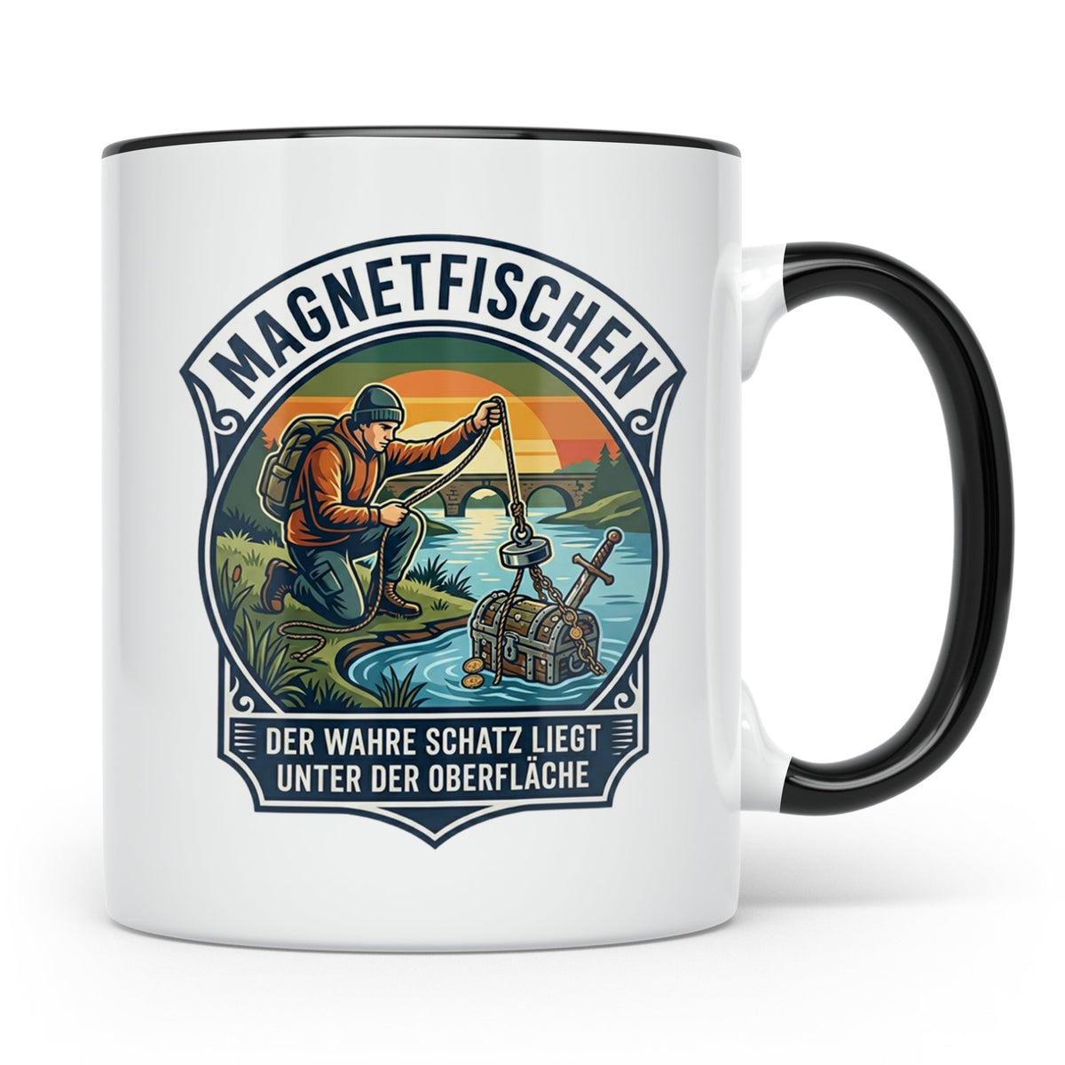 Magnetfischen Tasse mit Spruch Der wahre Schatz liegt unter  – Schwarz [farbe:schwarz]