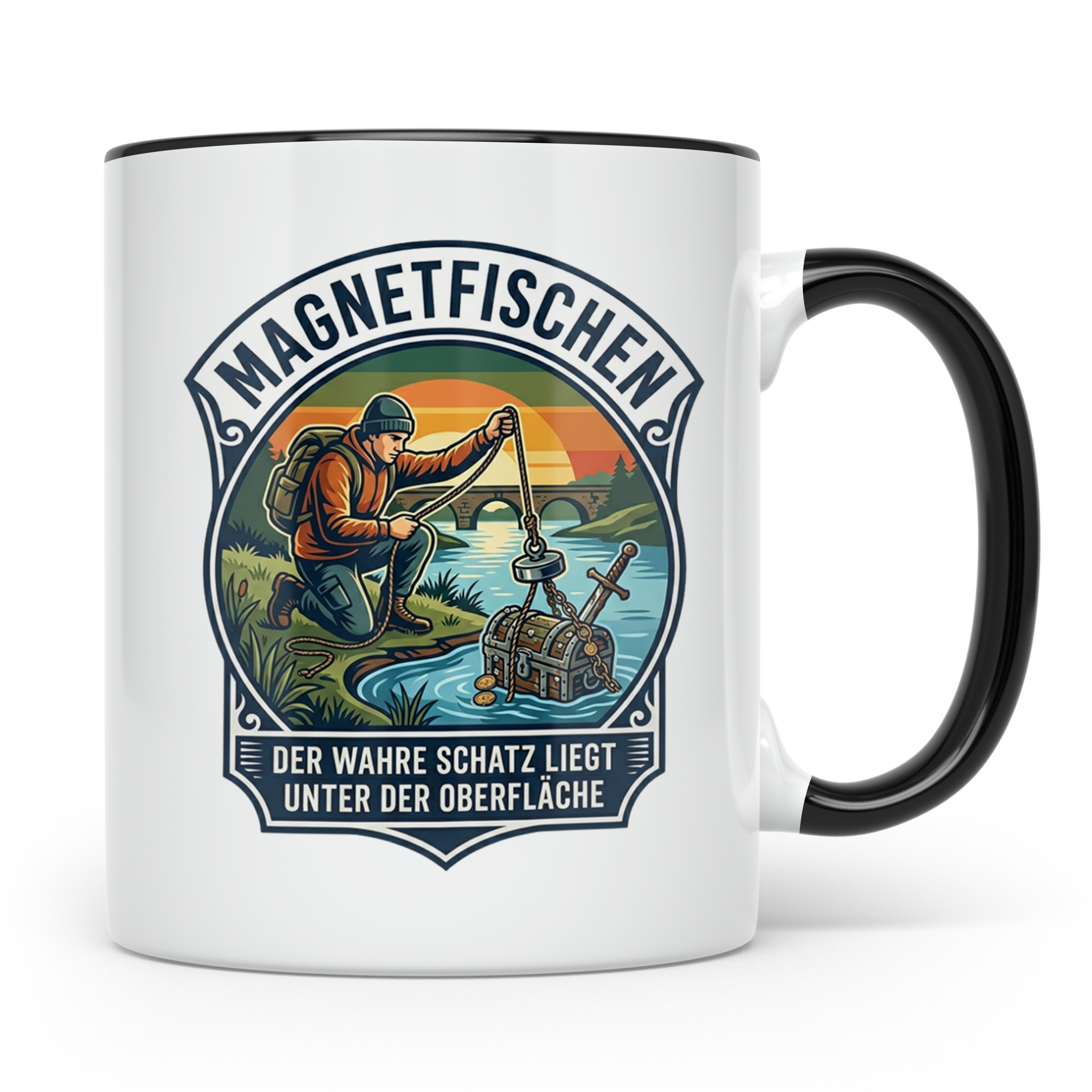 Magnetfischen Tasse mit Spruch Der wahre Schatz liegt unter  – Schwarz [farbe:schwarz]
