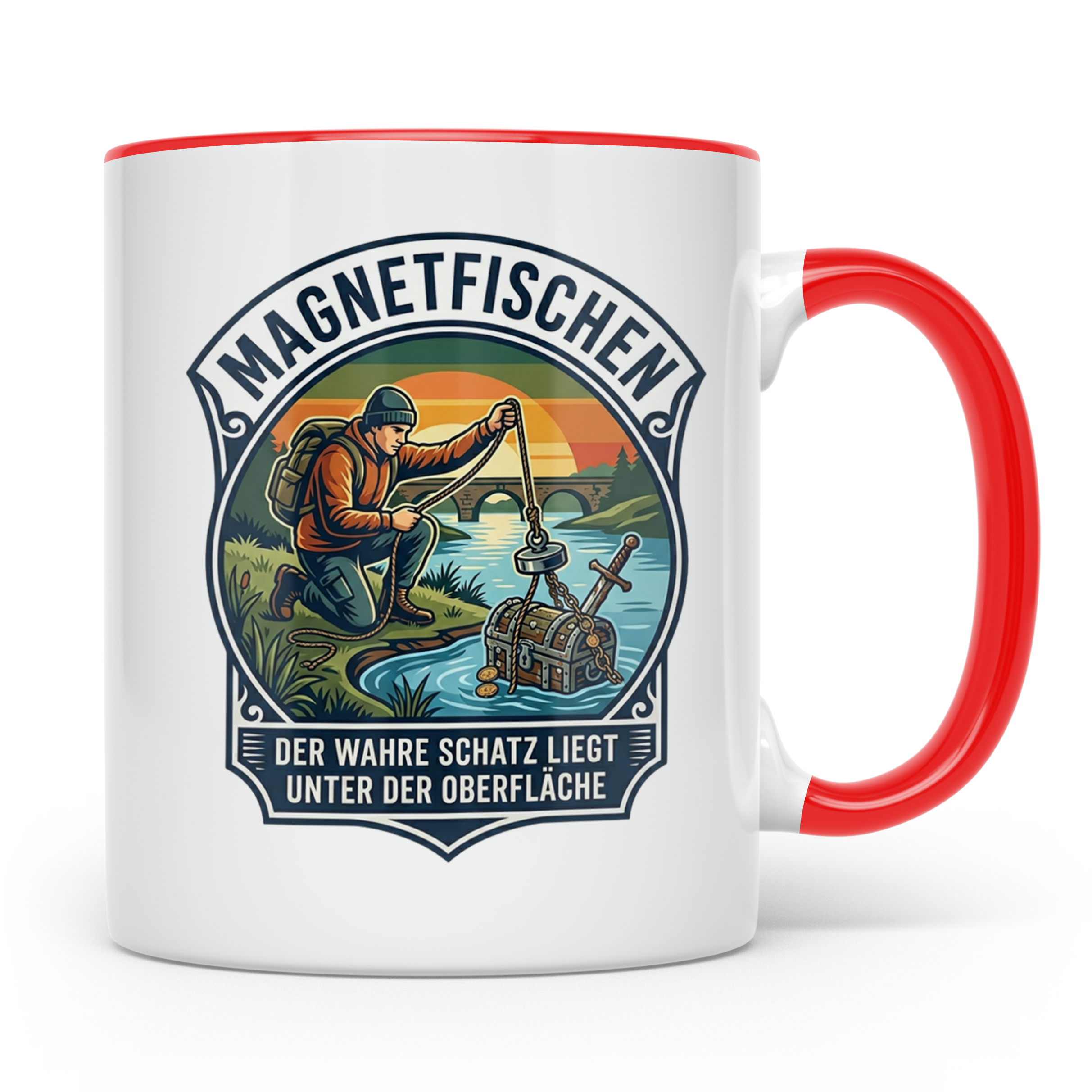 Magnetfischen Tasse mit Spruch Der wahre Schatz liegt unter  – Rot [farbe:rot]