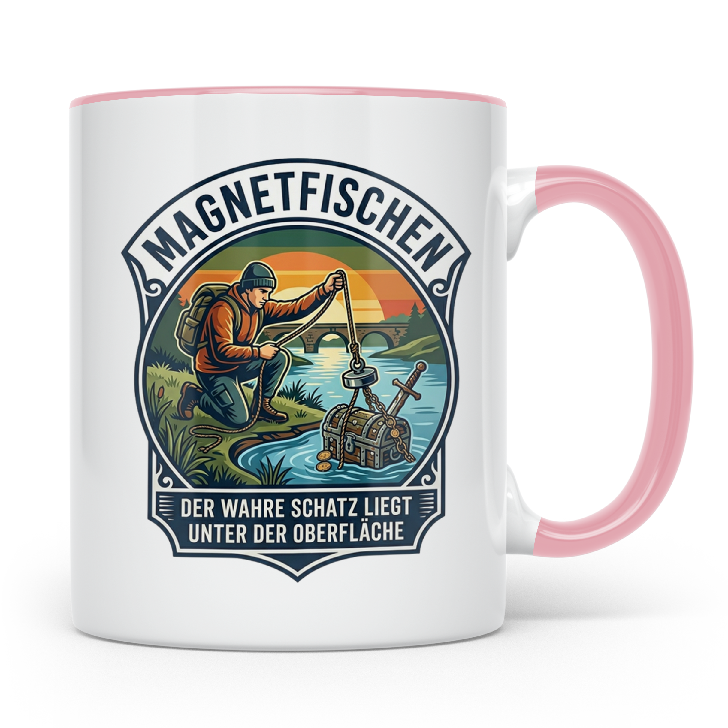 Magnetfischen Tasse mit Spruch Der wahre Schatz liegt unter  – Rosa [farbe:rosa]