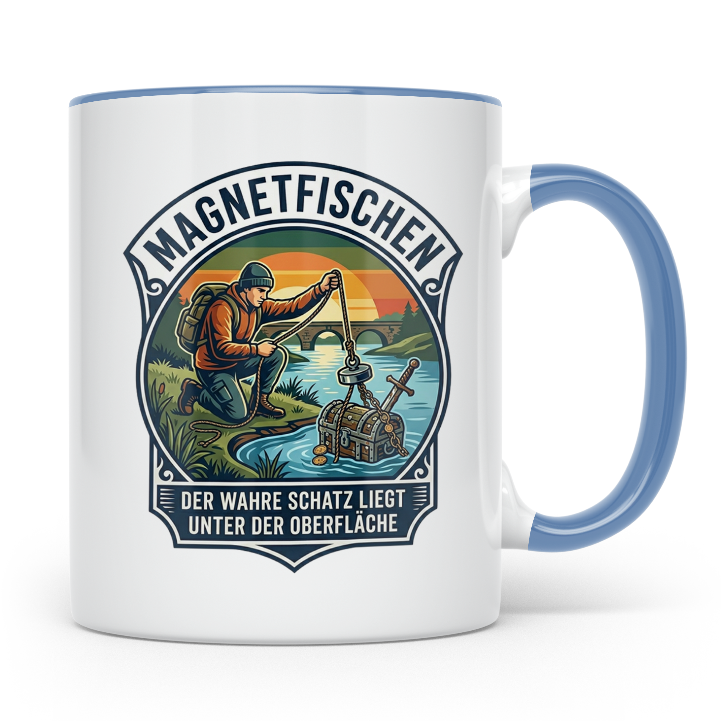 Magnetfischen Tasse mit Spruch Der wahre Schatz liegt unter  – Blau [farbe:blau]