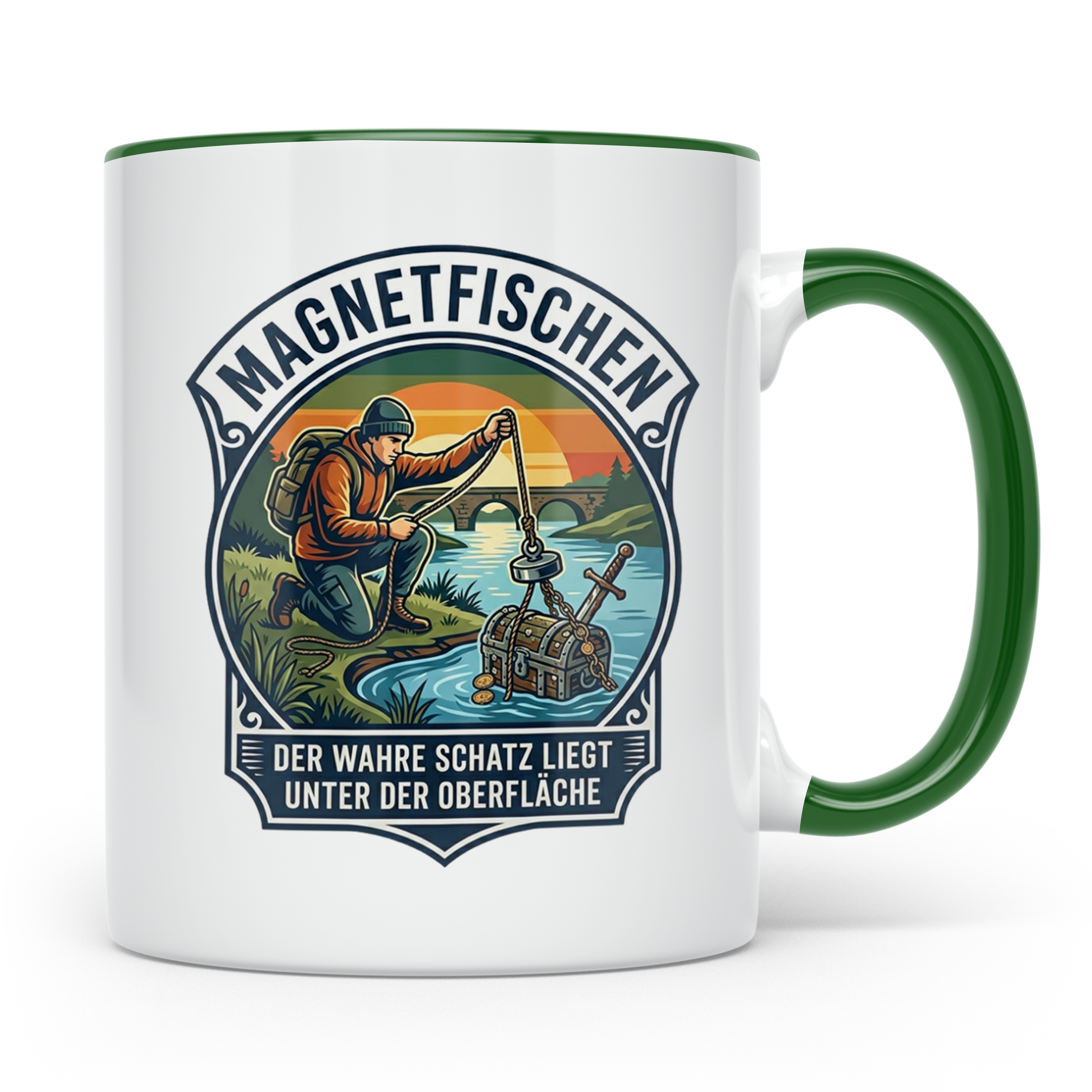 Magnetfischen Tasse mit Spruch Der wahre Schatz liegt unter  – Grün [farbe:grün]