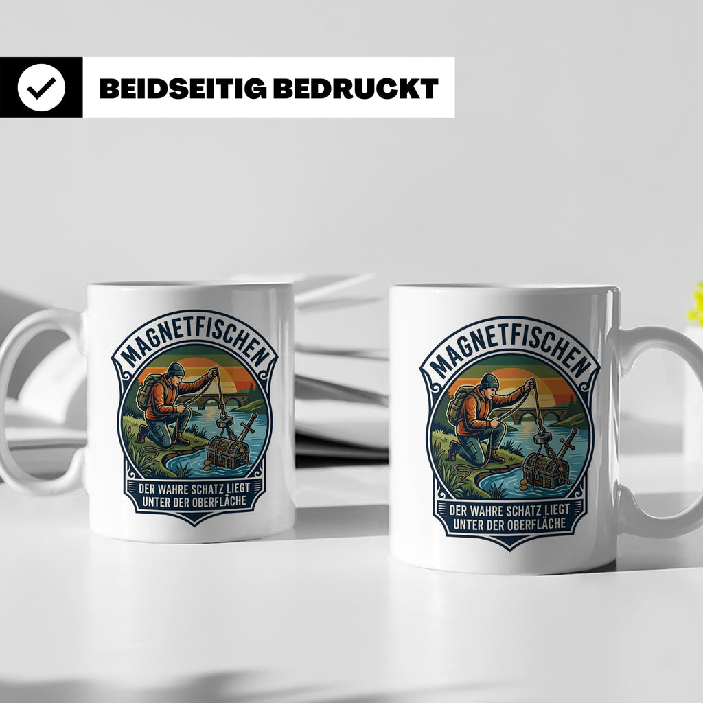 Magnetfischen Tasse mit Spruch Der wahre Schatz liegt unter  – Weiß [farbe:weiß]