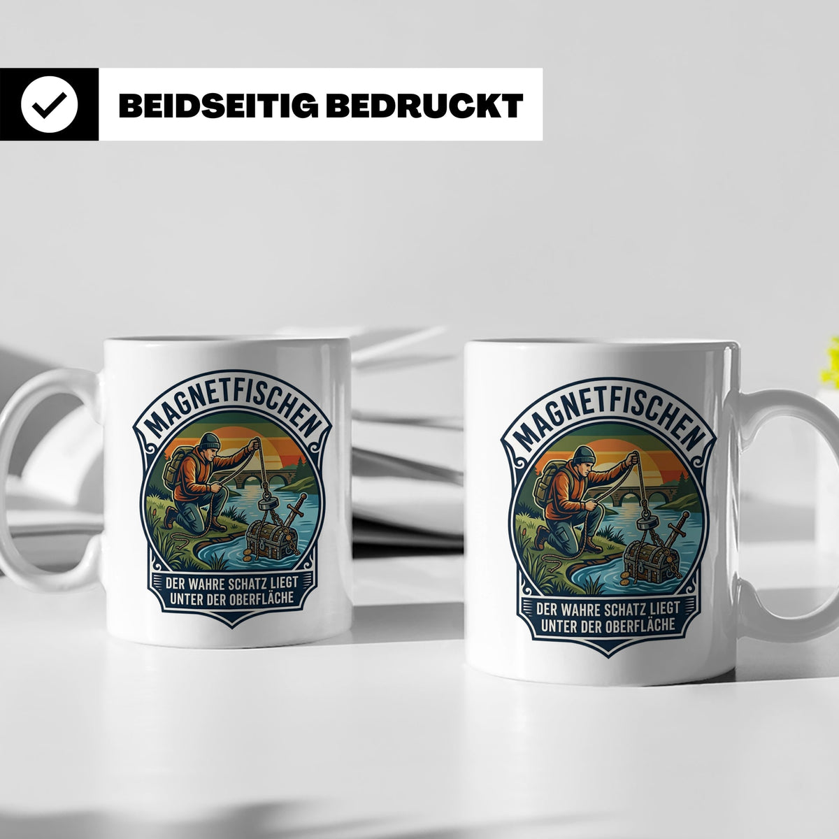 Magnetfischen Tasse mit Spruch Der wahre Schatz liegt unter  – Weiß [farbe:weiß]