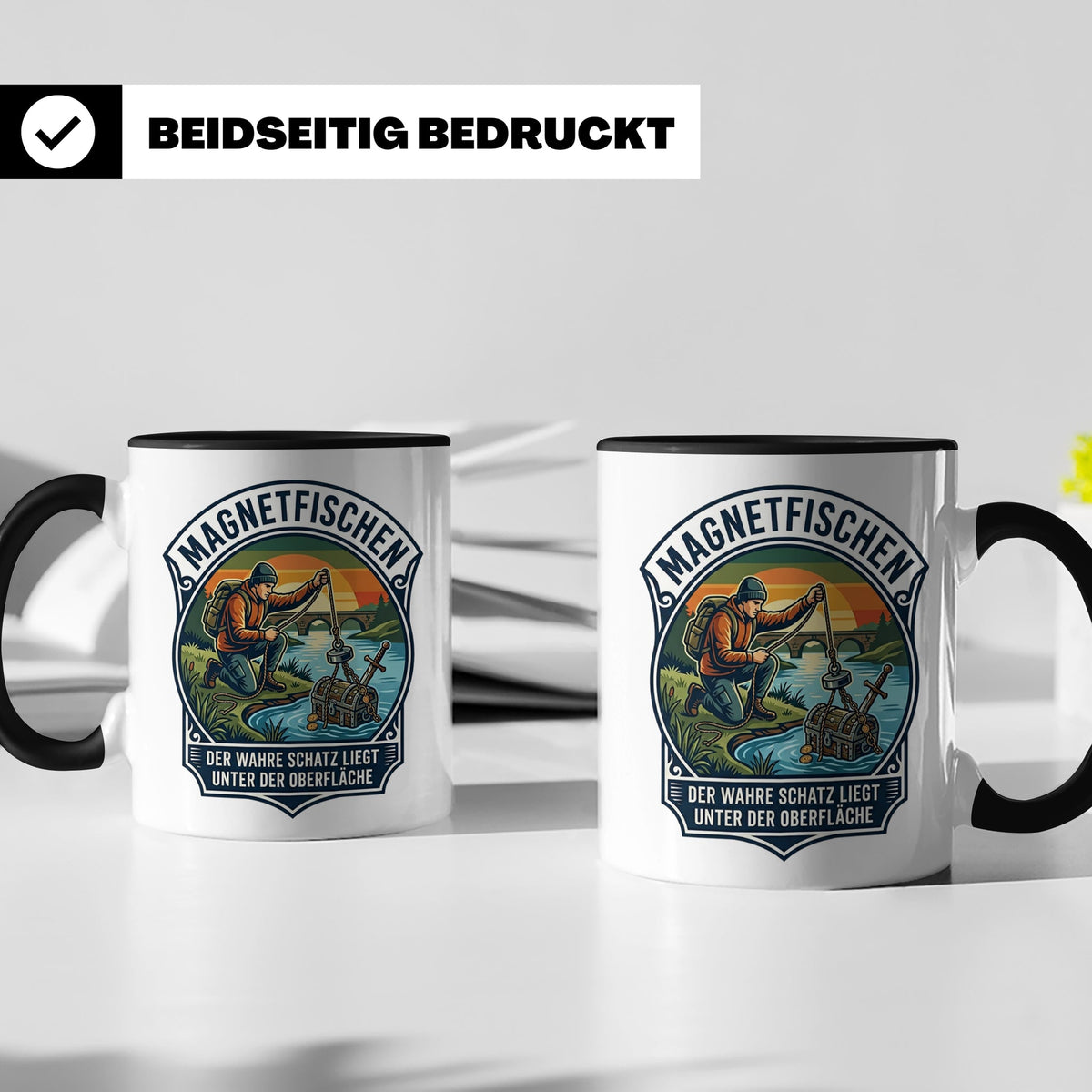 Magnetfischen Tasse mit Spruch Der wahre Schatz liegt unter  – Schwarz [farbe:schwarz]