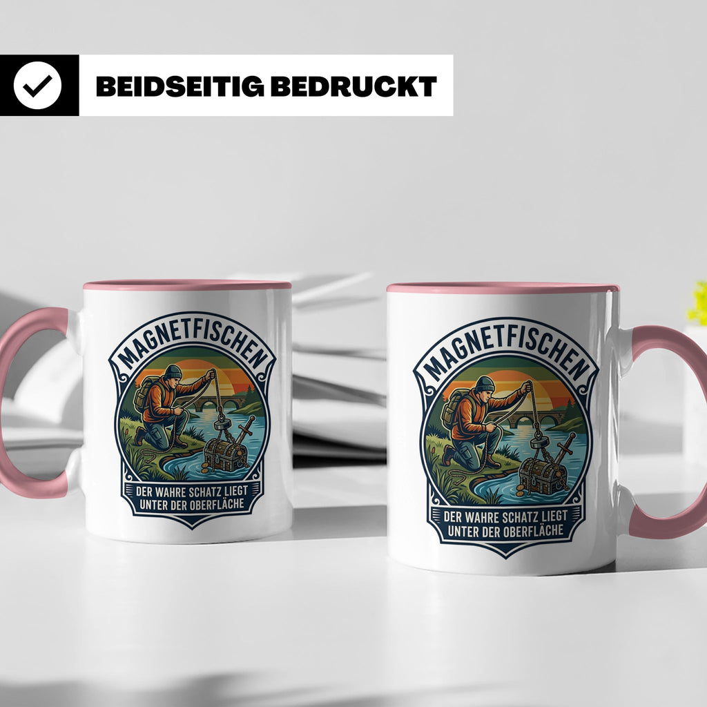 Magnetfischen Tasse mit Spruch Der wahre Schatz liegt unter  – Rosa [farbe:rosa]