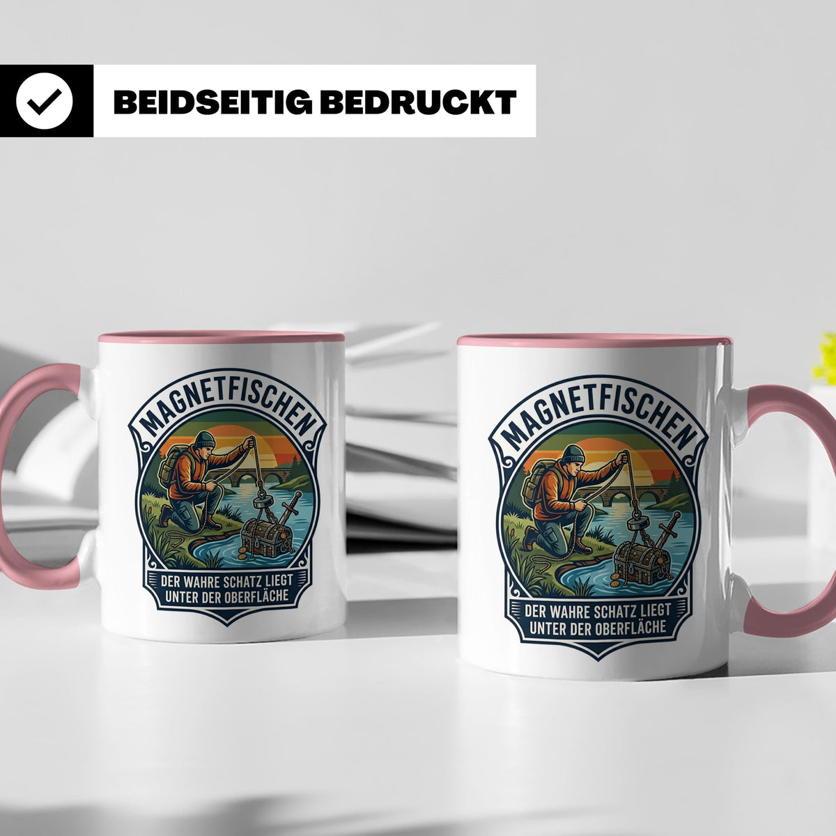 Magnetfischen Tasse mit Spruch Der wahre Schatz liegt unter  – Rosa [farbe:rosa]