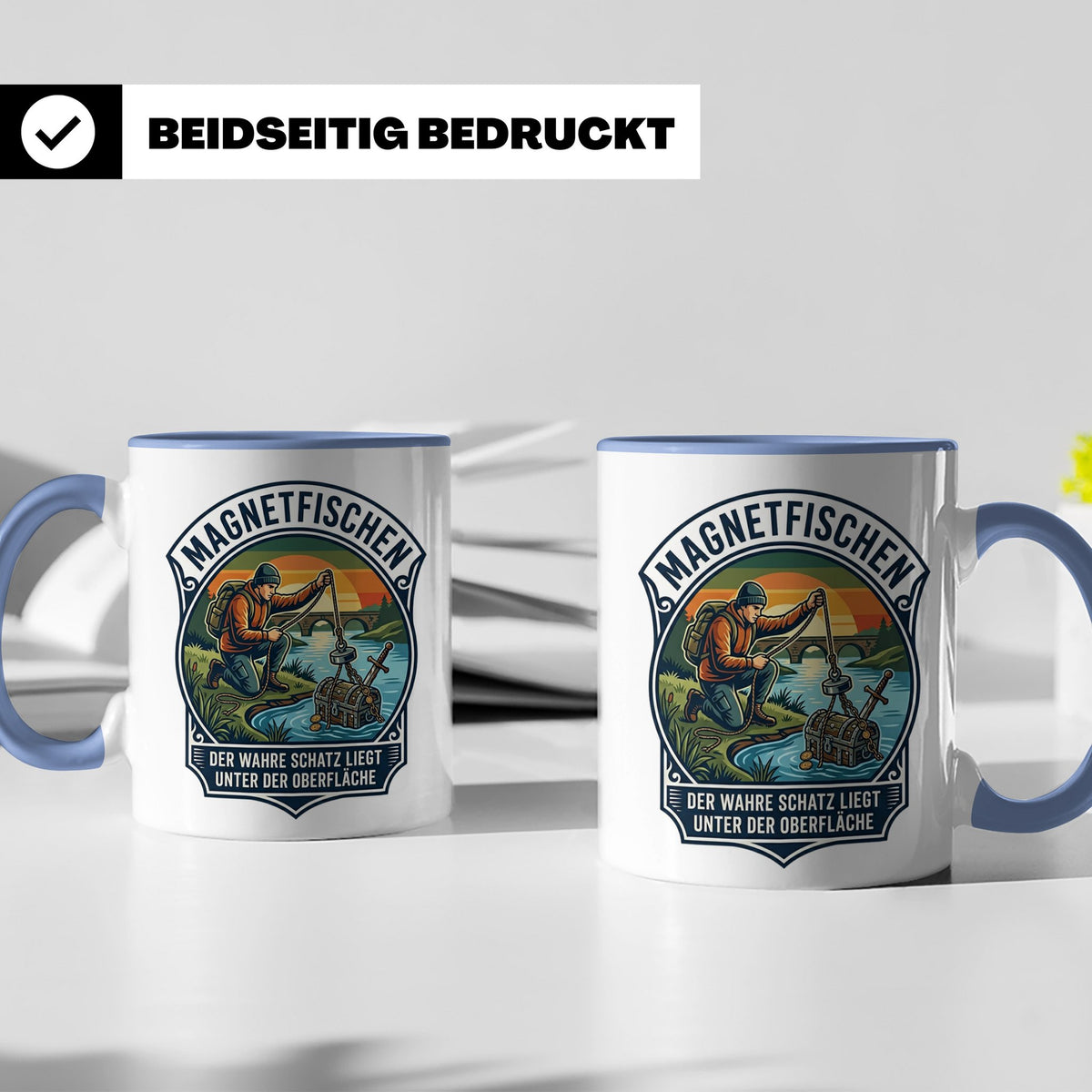 Magnetfischen Tasse mit Spruch Der wahre Schatz liegt unter  – Blau [farbe:blau]