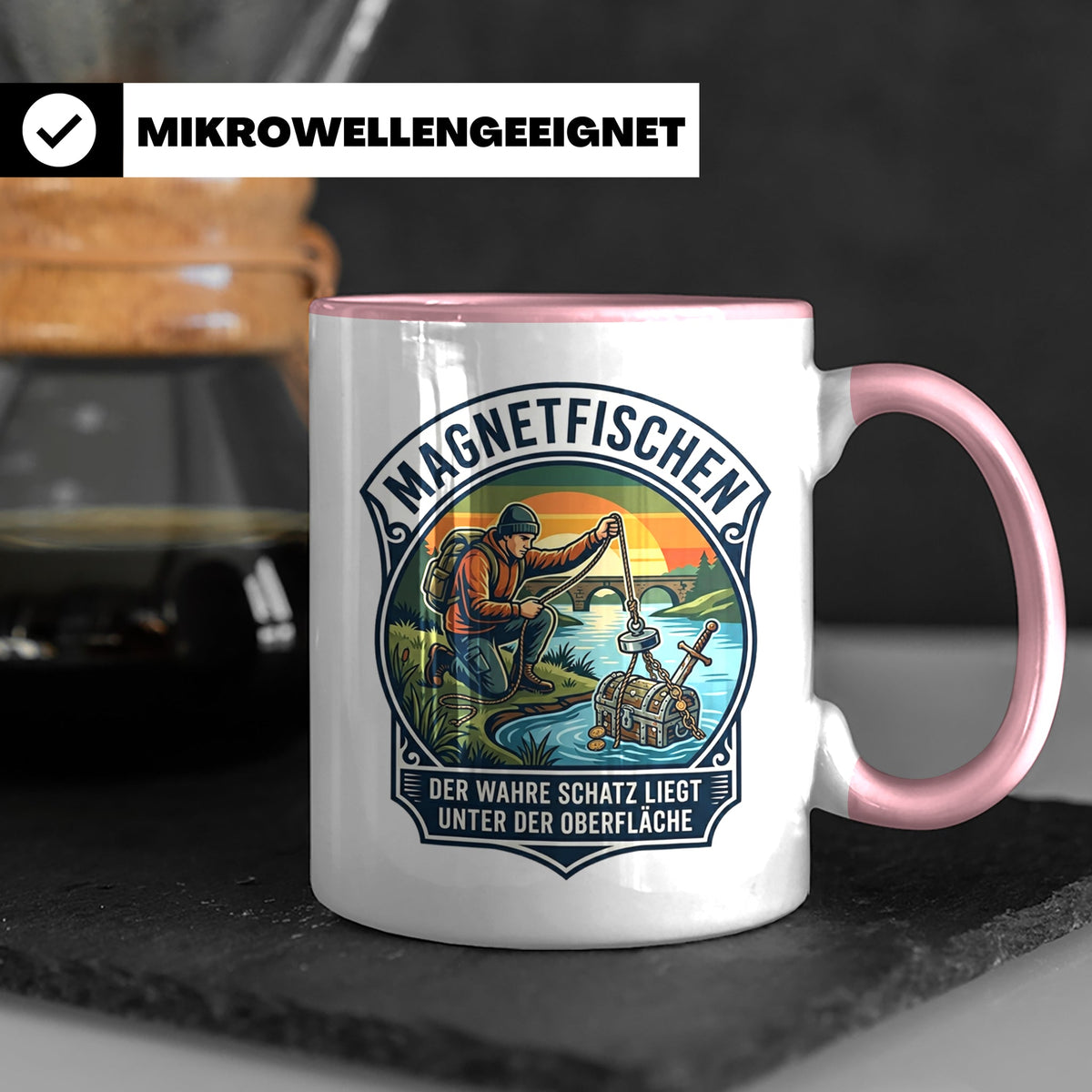 Magnetfischen Tasse mit Spruch Der wahre Schatz liegt unter  – Rosa [farbe:rosa]