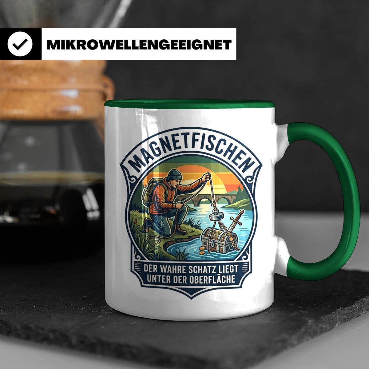 Magnetfischen Tasse mit Spruch Der wahre Schatz liegt unter  – Grün [farbe:grün]