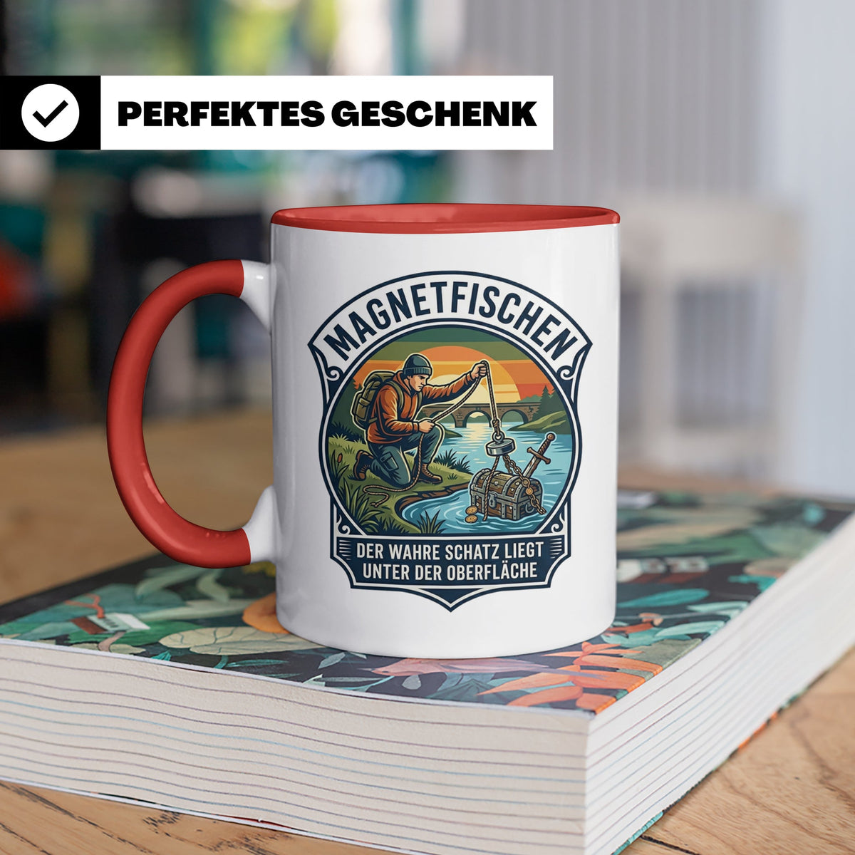 Magnetfischen Tasse mit Spruch Der wahre Schatz liegt unter  – Rot [farbe:rot]