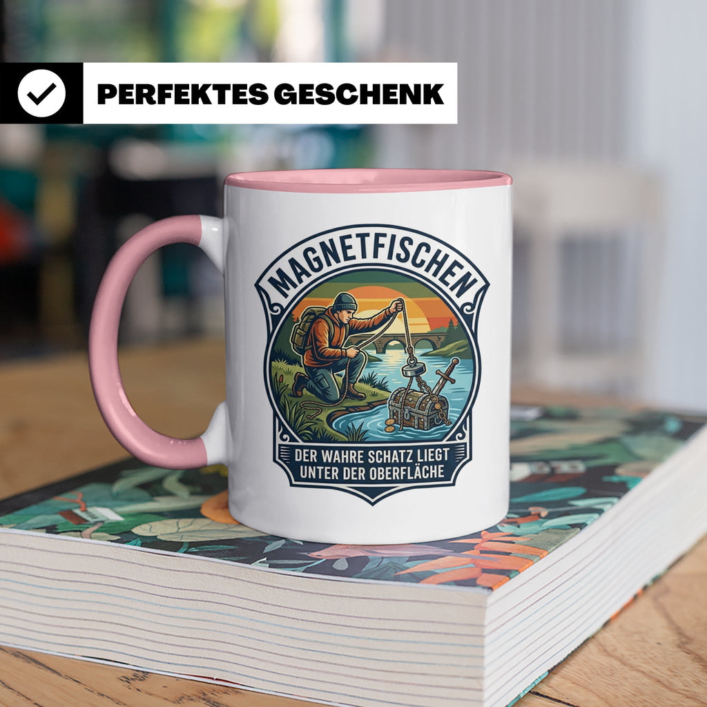 Magnetfischen Tasse mit Spruch Der wahre Schatz liegt unter  – Rosa [farbe:rosa]