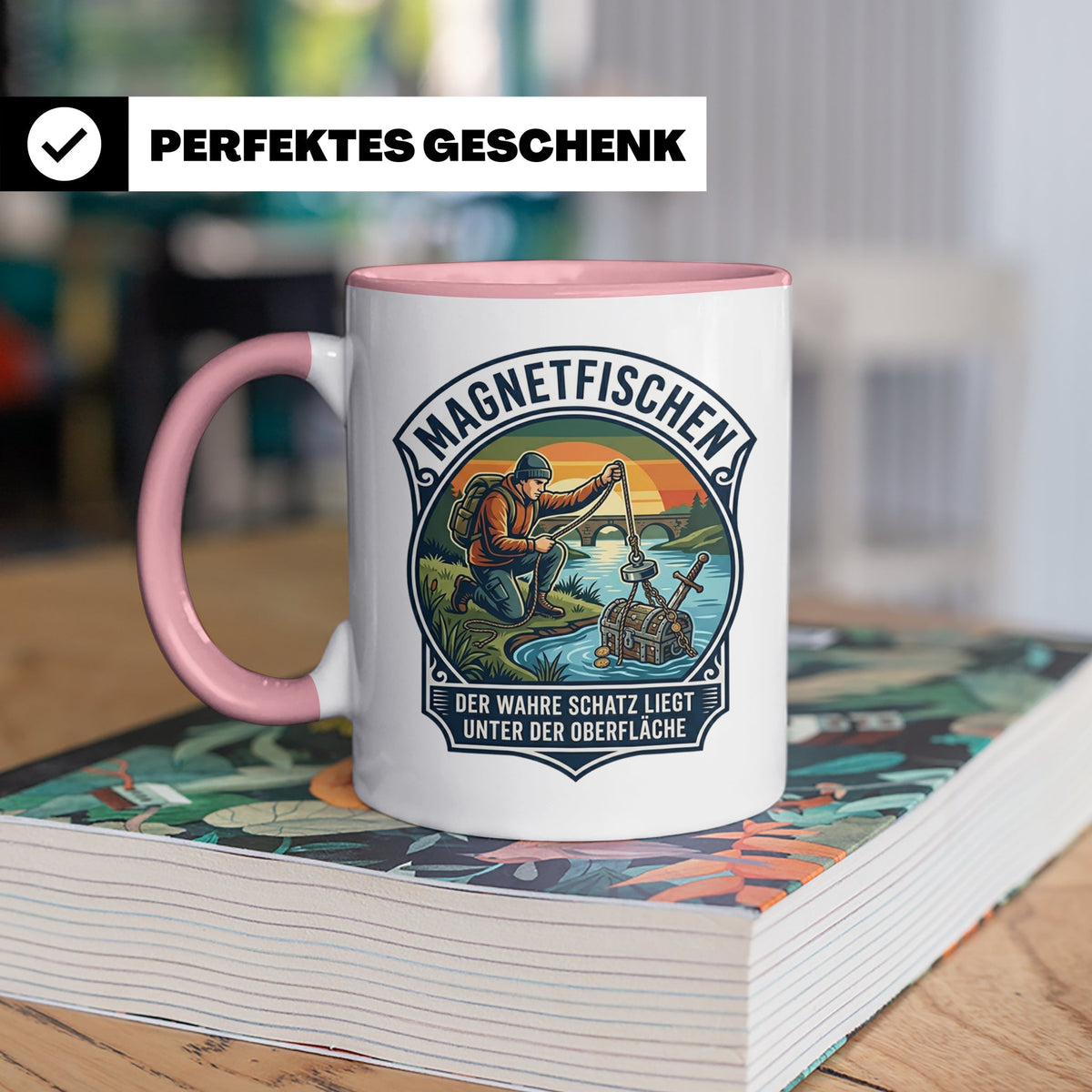 Magnetfischen Tasse mit Spruch Der wahre Schatz liegt unter  – Rosa [farbe:rosa]