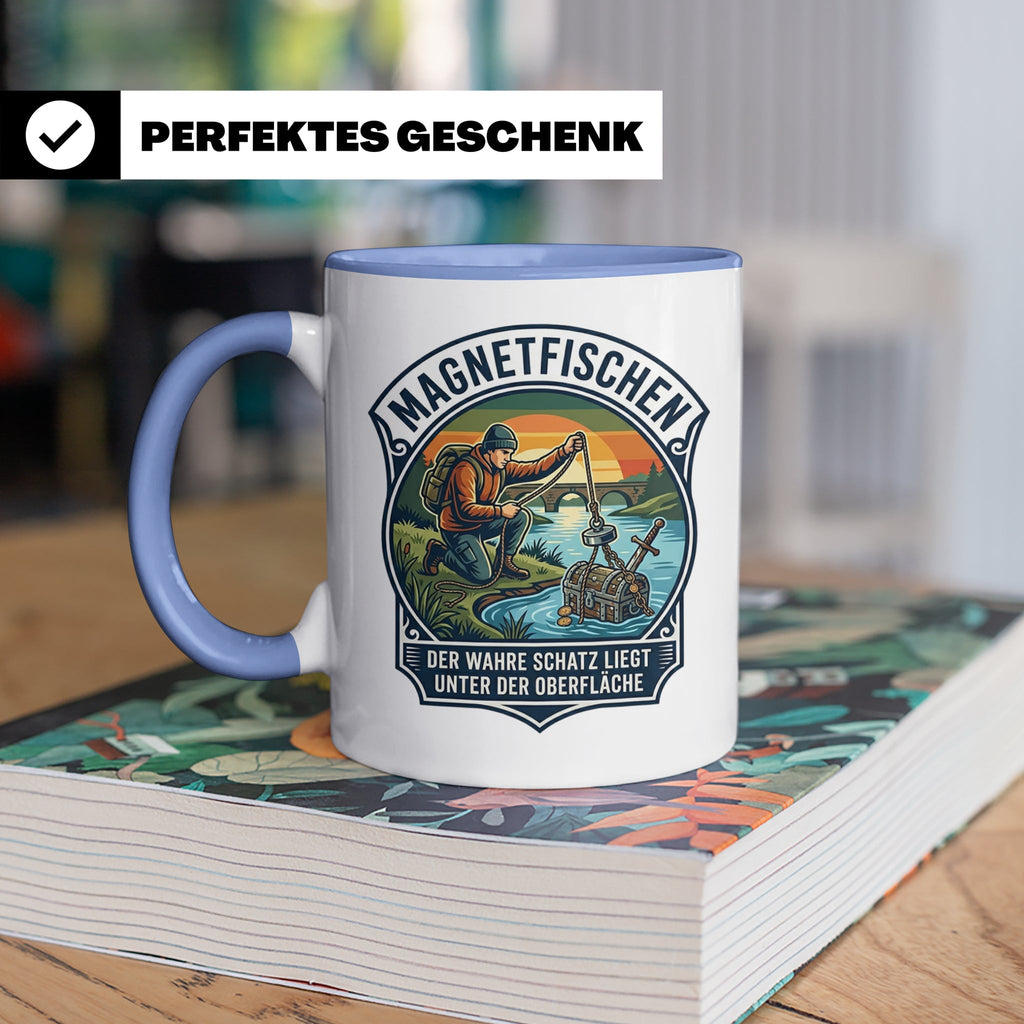 Magnetfischen Tasse mit Spruch Der wahre Schatz liegt unter  – Blau [farbe:blau]