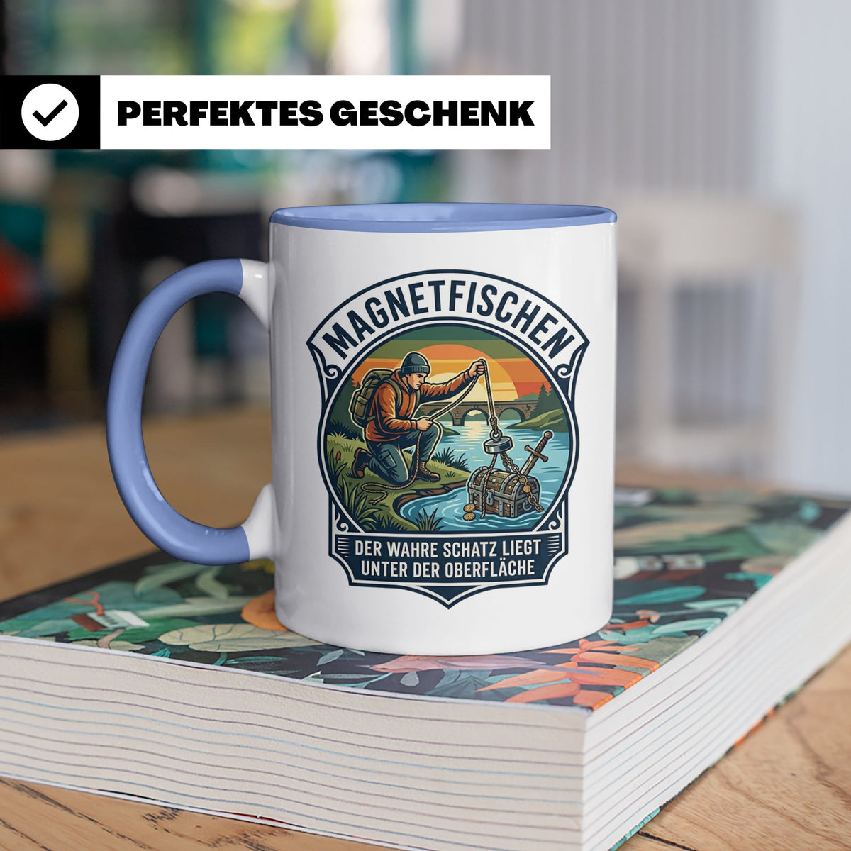 Magnetfischen Tasse mit Spruch Der wahre Schatz liegt unter  – Blau [farbe:blau]