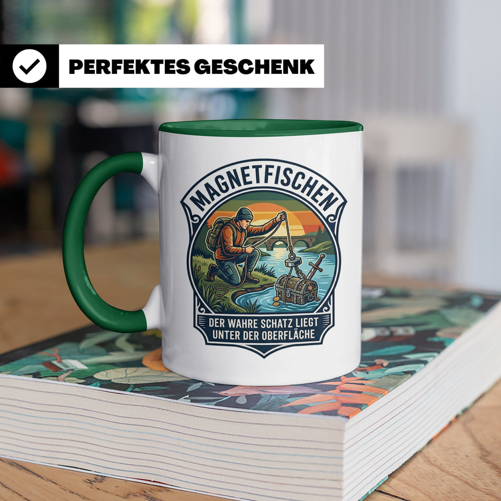 Magnetfischen Tasse mit Spruch Der wahre Schatz liegt unter  – Grün [farbe:grün]