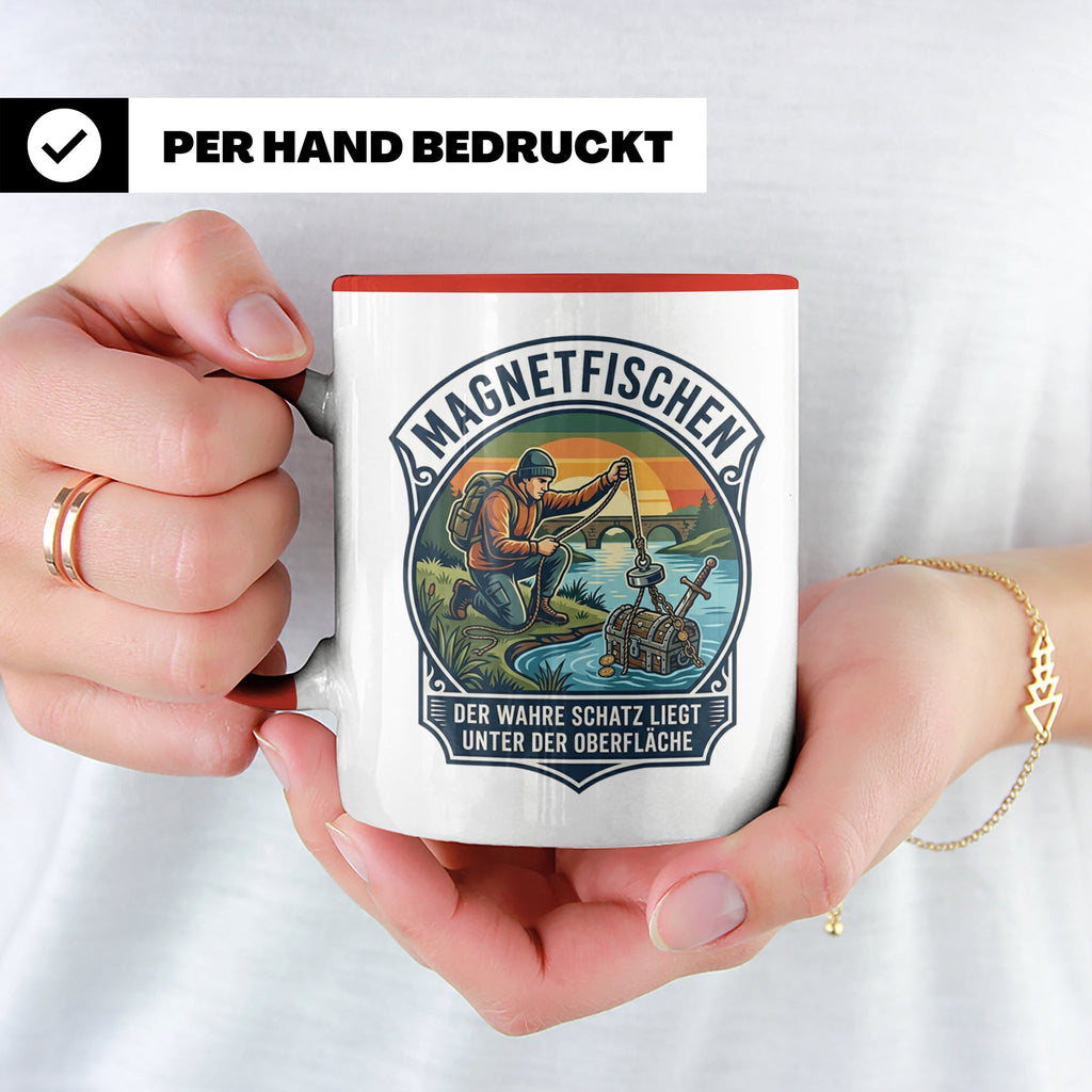 Magnetfischen Tasse mit Spruch Der wahre Schatz liegt unter  – Rot [farbe:rot]