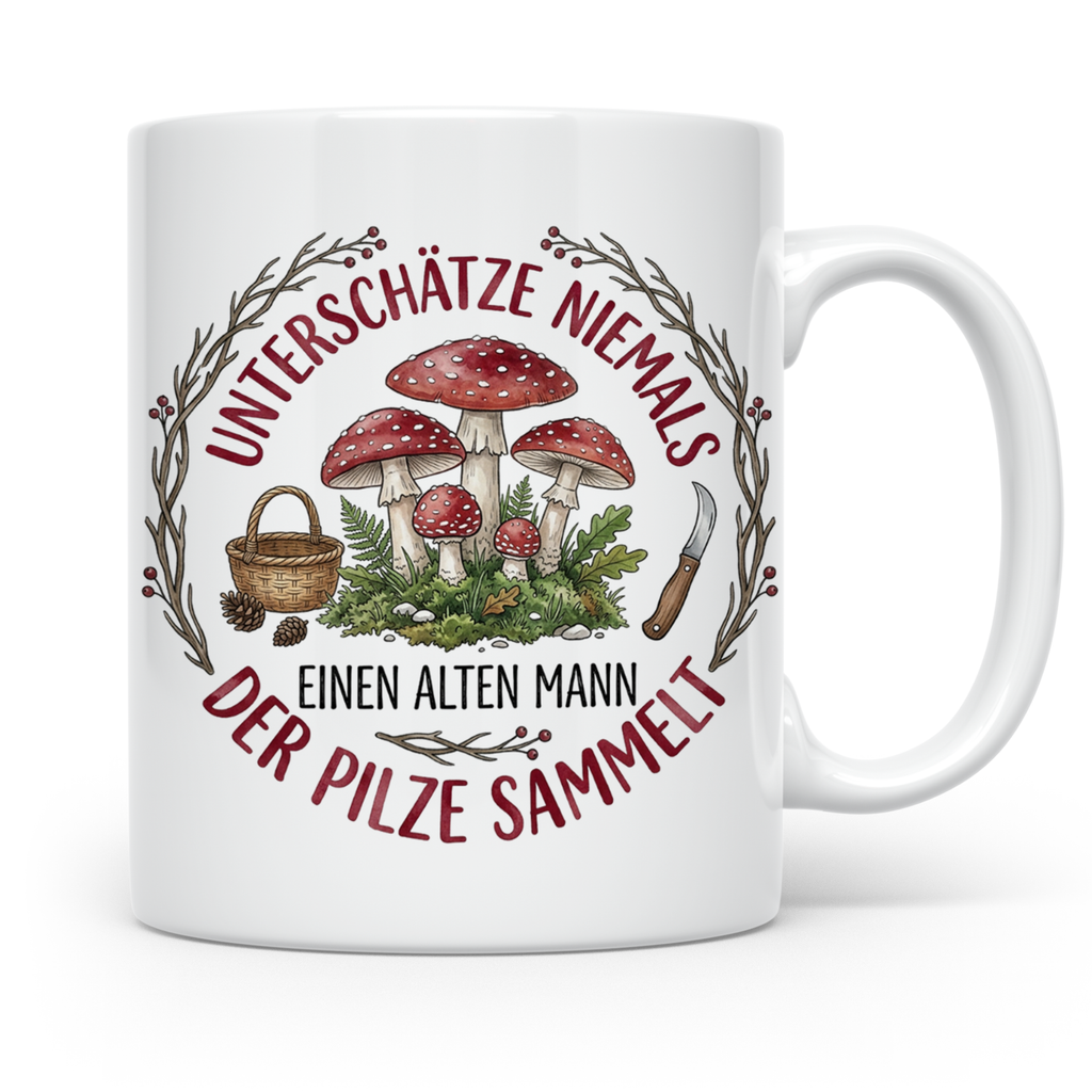 Pilzsammler Tasse mit Spruch Alter Mann | Geschenk für Opa & – Weiß [farbe:weiß]