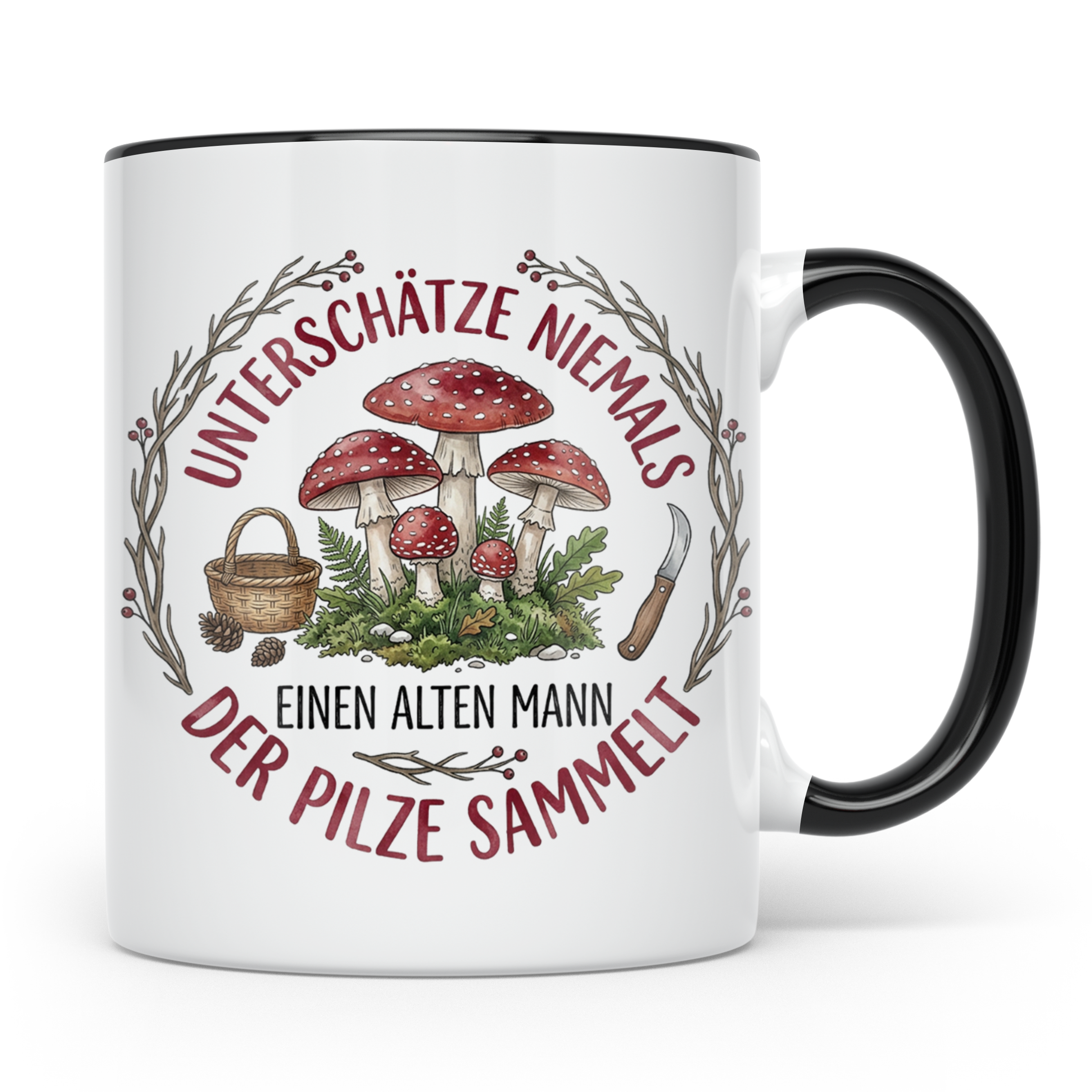 Pilzsammler Tasse mit Spruch Alter Mann | Geschenk für Opa & – Schwarz [farbe:schwarz]