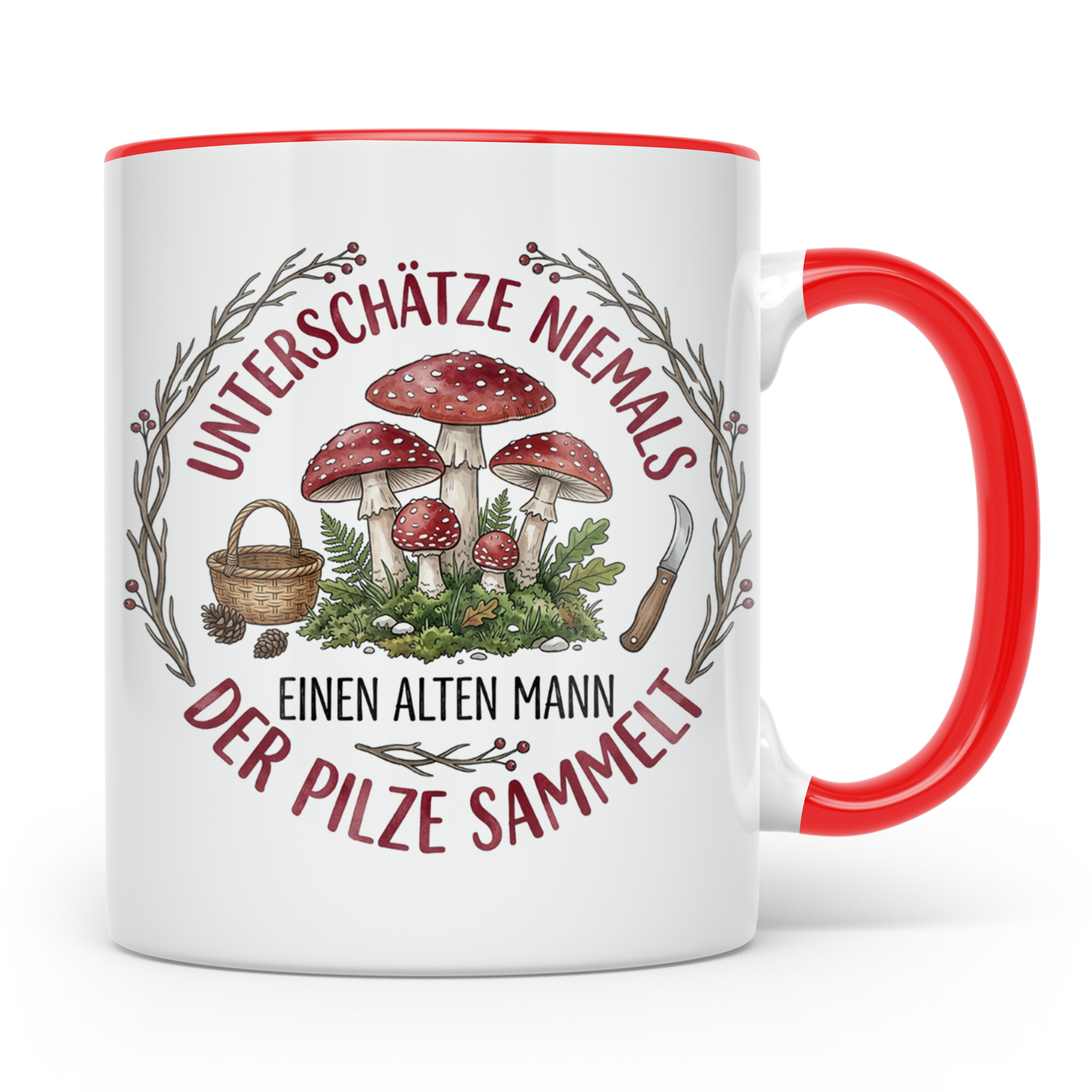 Pilzsammler Tasse mit Spruch Alter Mann | Geschenk für Opa & – Rot [farbe:rot]