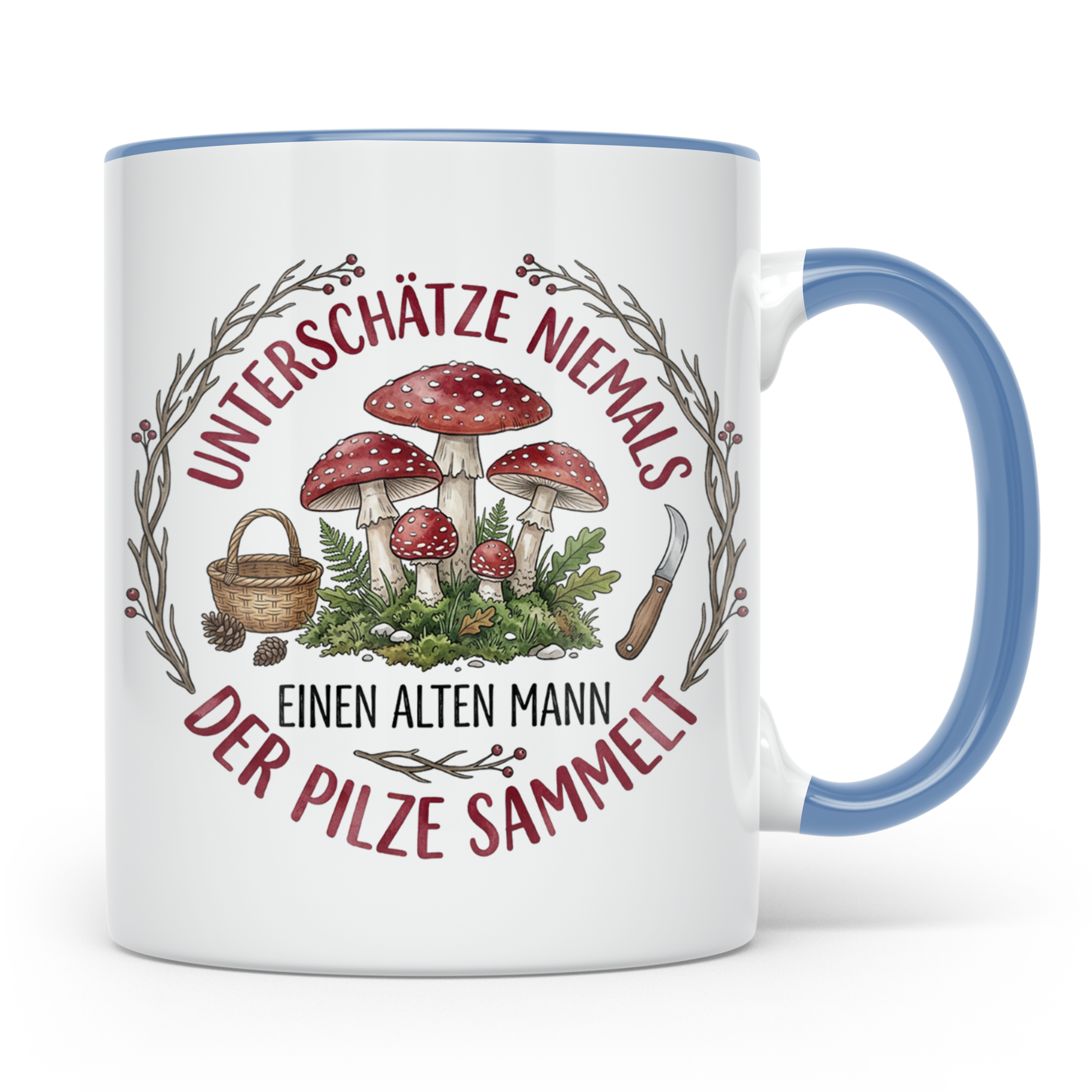 Pilzsammler Tasse mit Spruch Alter Mann | Geschenk für Opa & – Blau [farbe:blau]