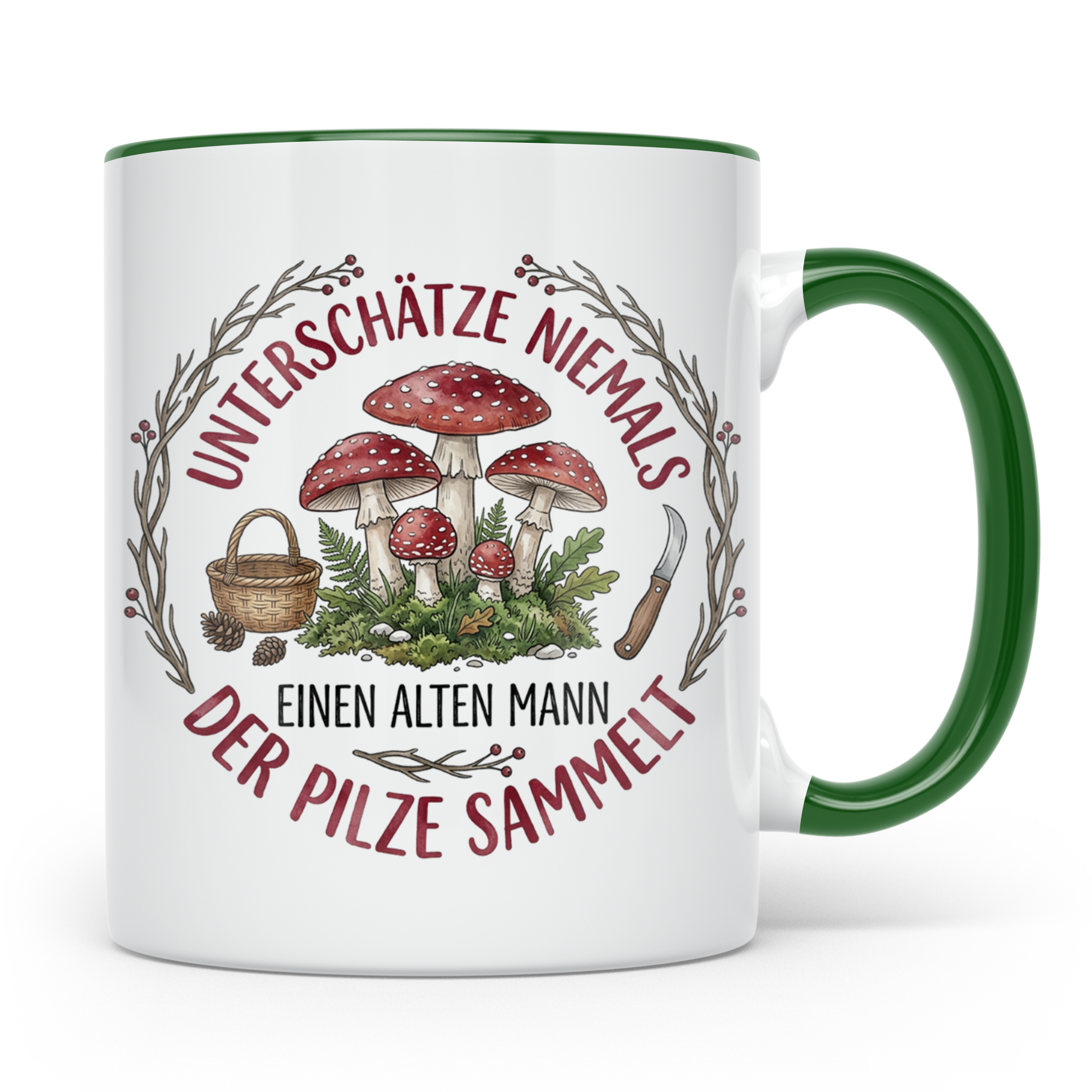 Pilzsammler Tasse mit Spruch Alter Mann | Geschenk für Opa & – Grün [farbe:grün]