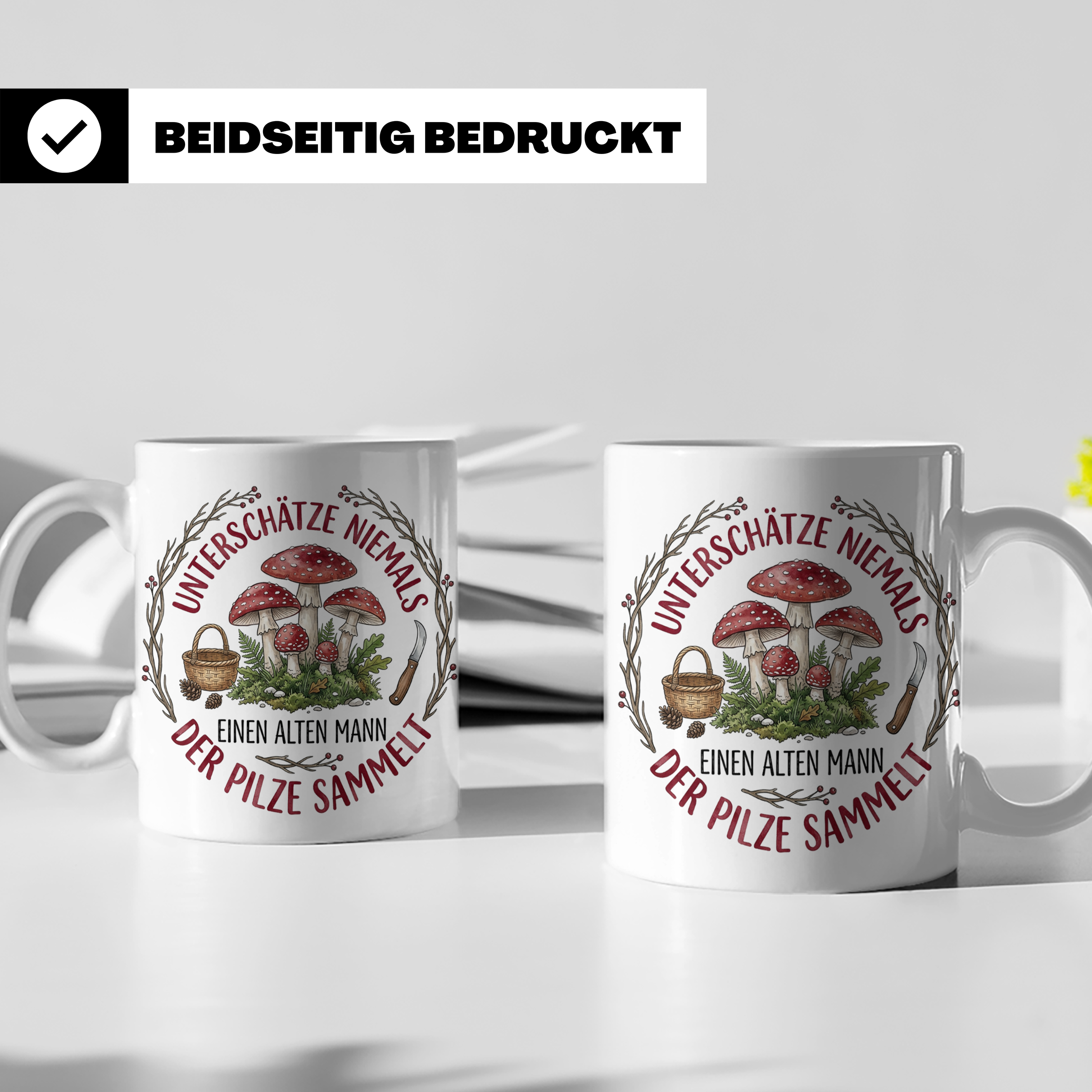 Pilzsammler Tasse mit Spruch Alter Mann | Geschenk für Opa & – Weiß [farbe:weiß]