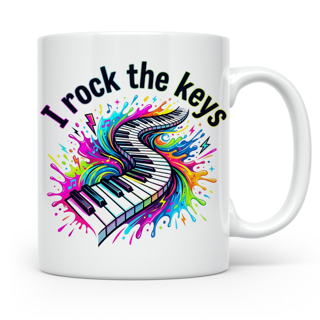 Pianist Tasse I Rock The Keys, Geschenk für Klavierspieler,  – Weiß [farbe:weiß]