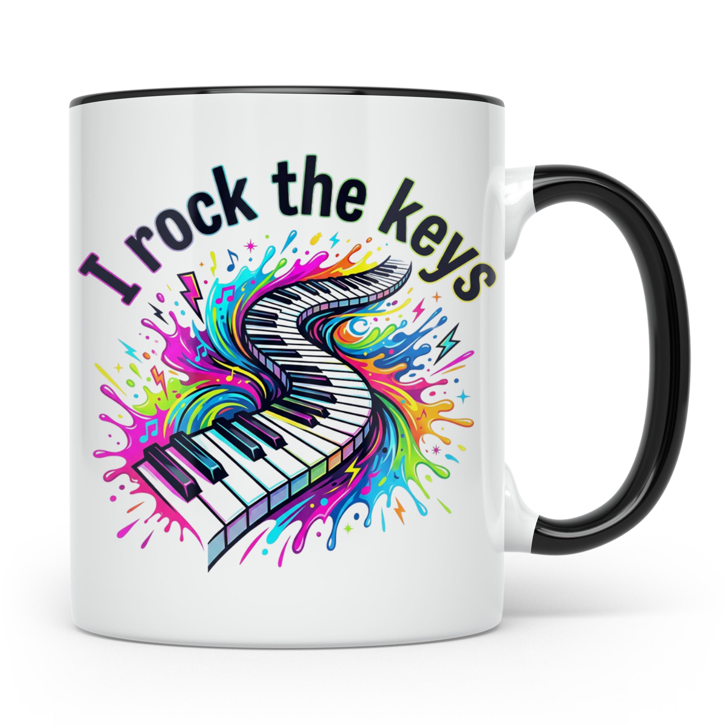 Pianist Tasse I Rock The Keys, Geschenk für Klavierspieler,  – Schwarz [farbe:schwarz]