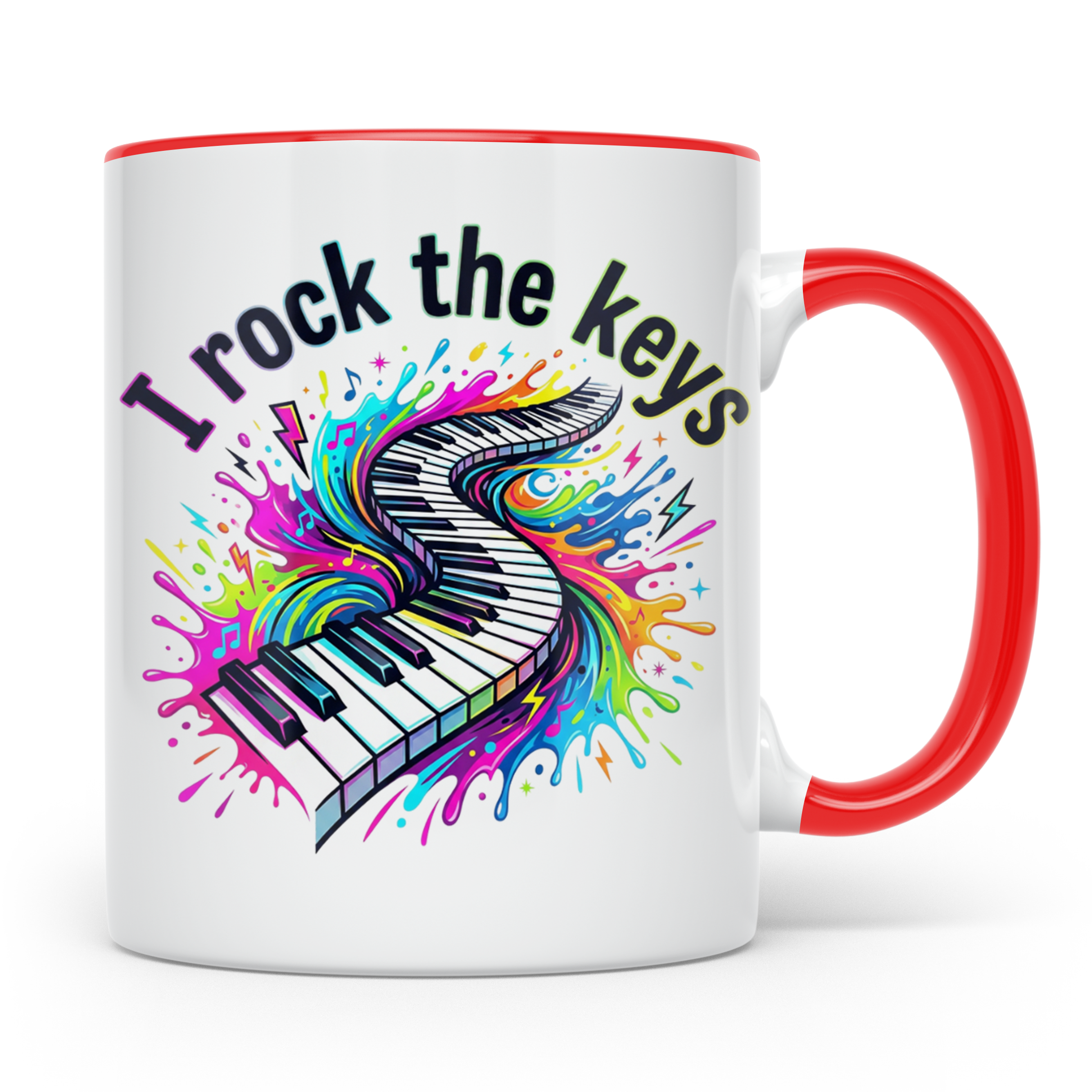 Pianist Tasse I Rock The Keys, Geschenk für Klavierspieler,  – Rot [farbe:rot]