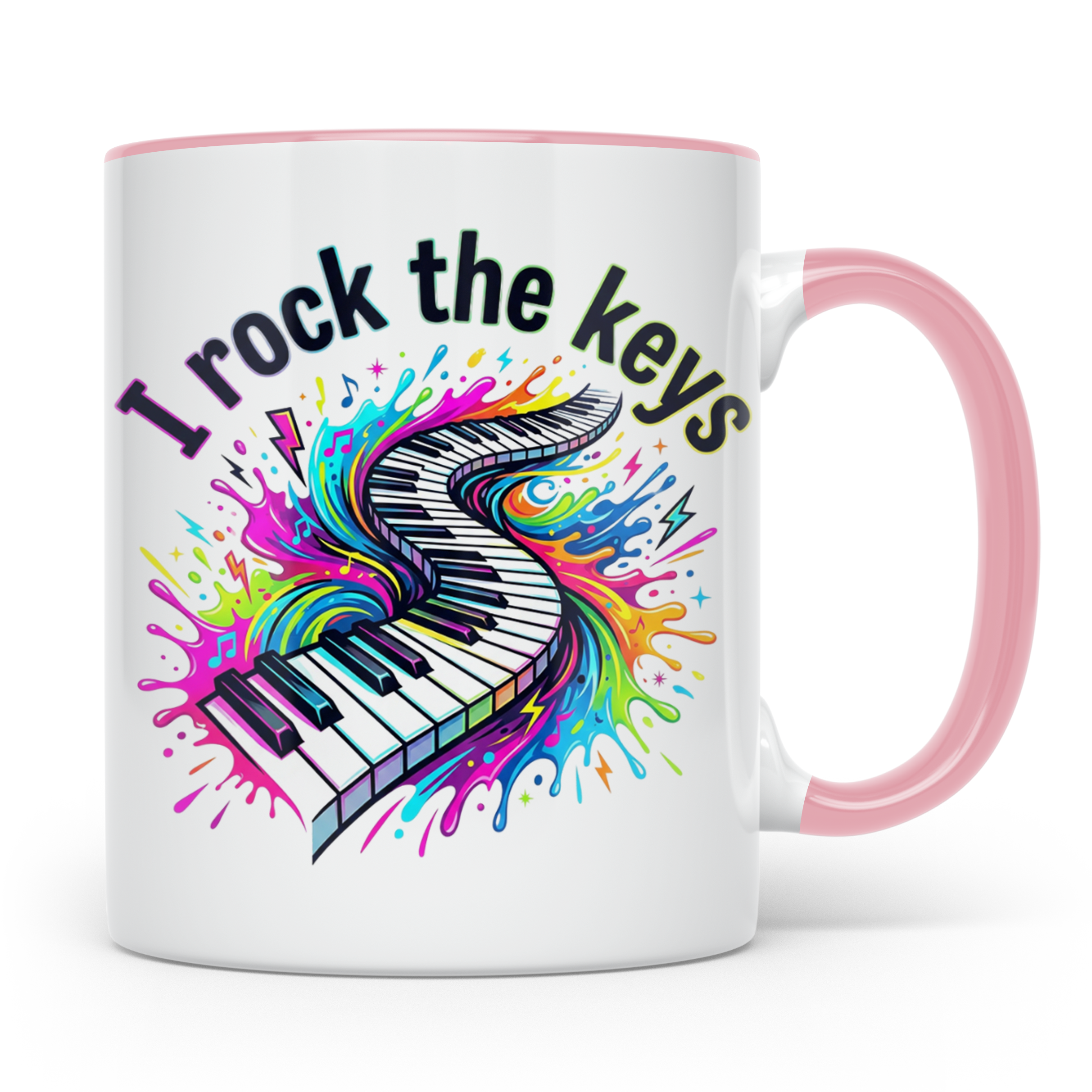 Pianist Tasse I Rock The Keys, Geschenk für Klavierspieler,  – Rosa [farbe:rosa]